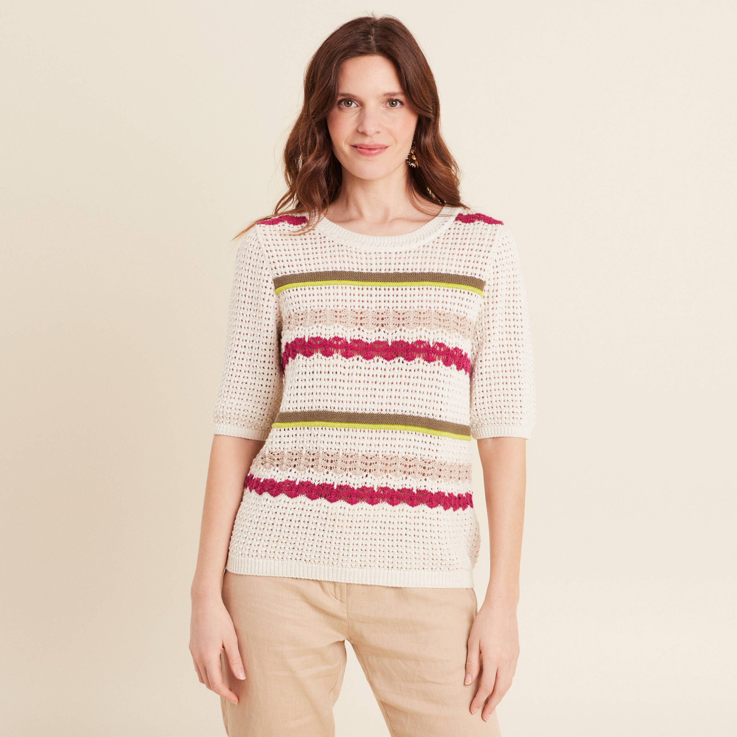 pull dentelle col bateau multicolore femme Pull dentelle col bateau multicolore femme