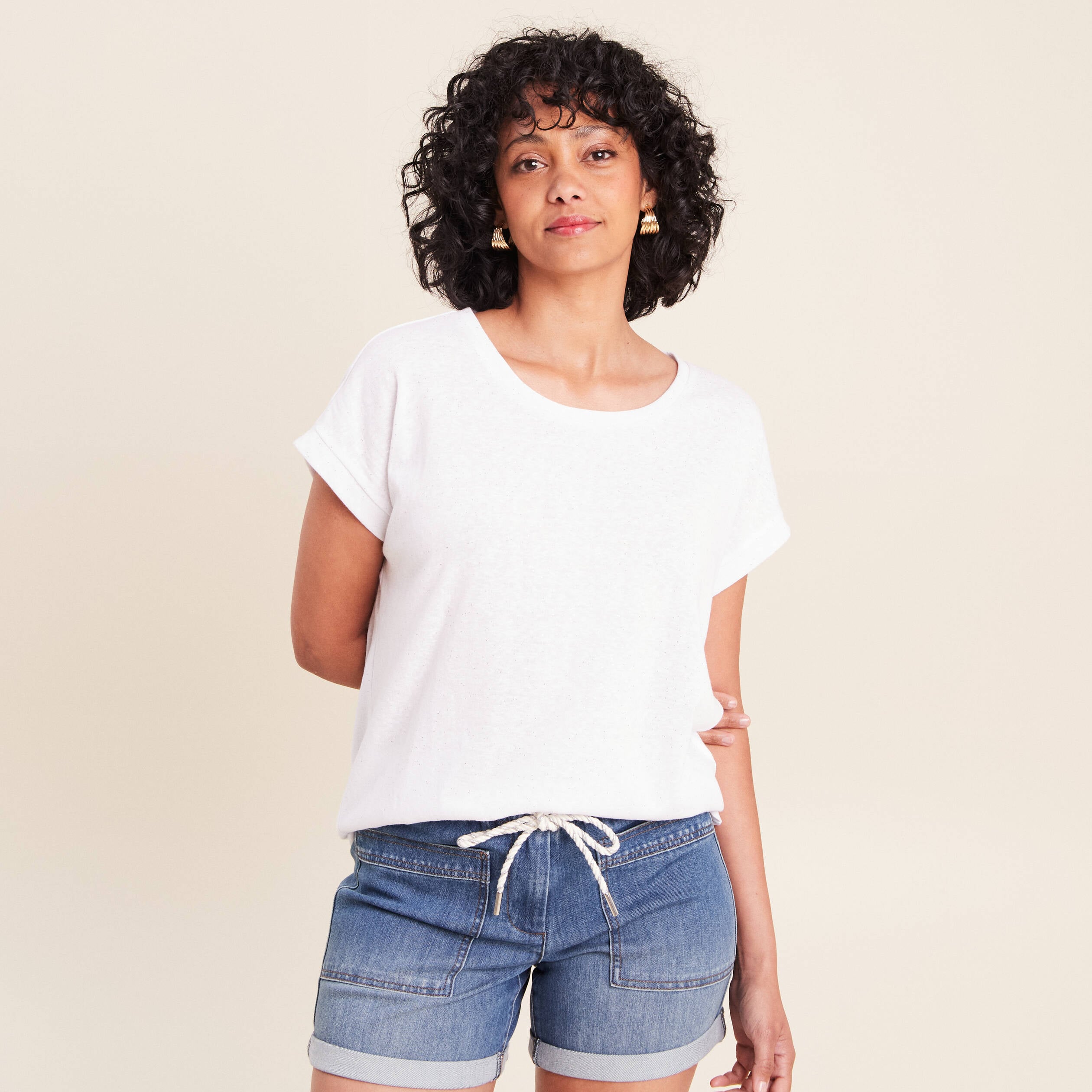 T-shirt &agrave; paillettes manches courtes blanc femme