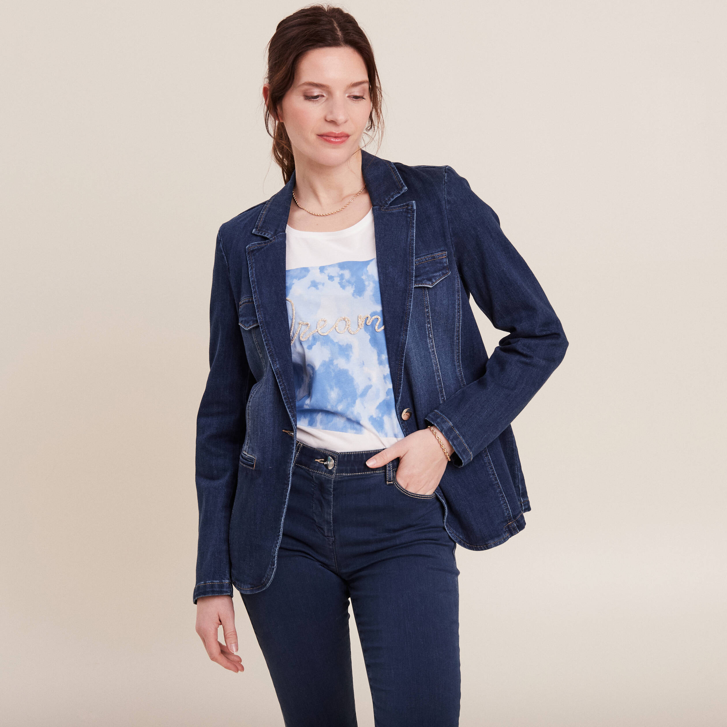 Veste tailleur en jean denim brut femme Vibs