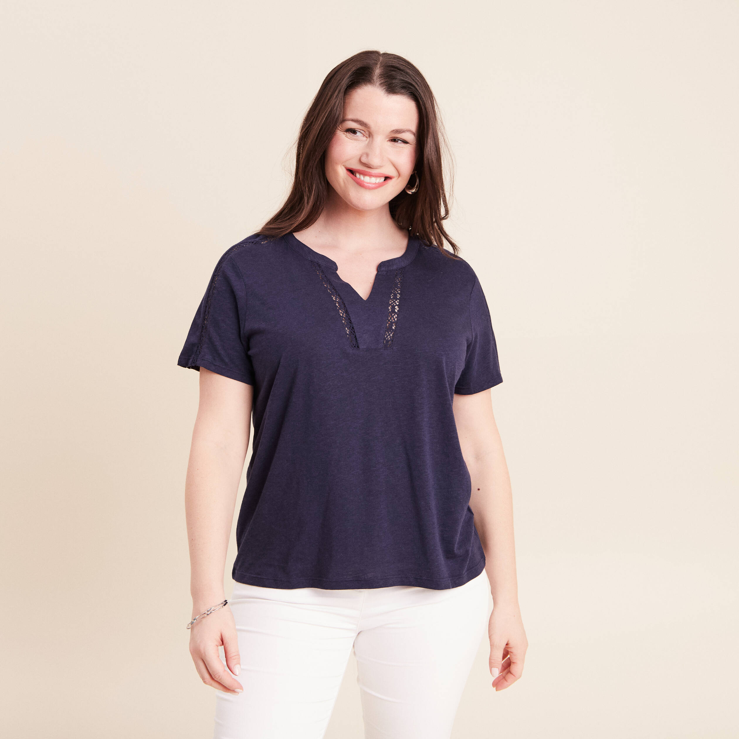 T-shirt manches courtes bleu marine femme