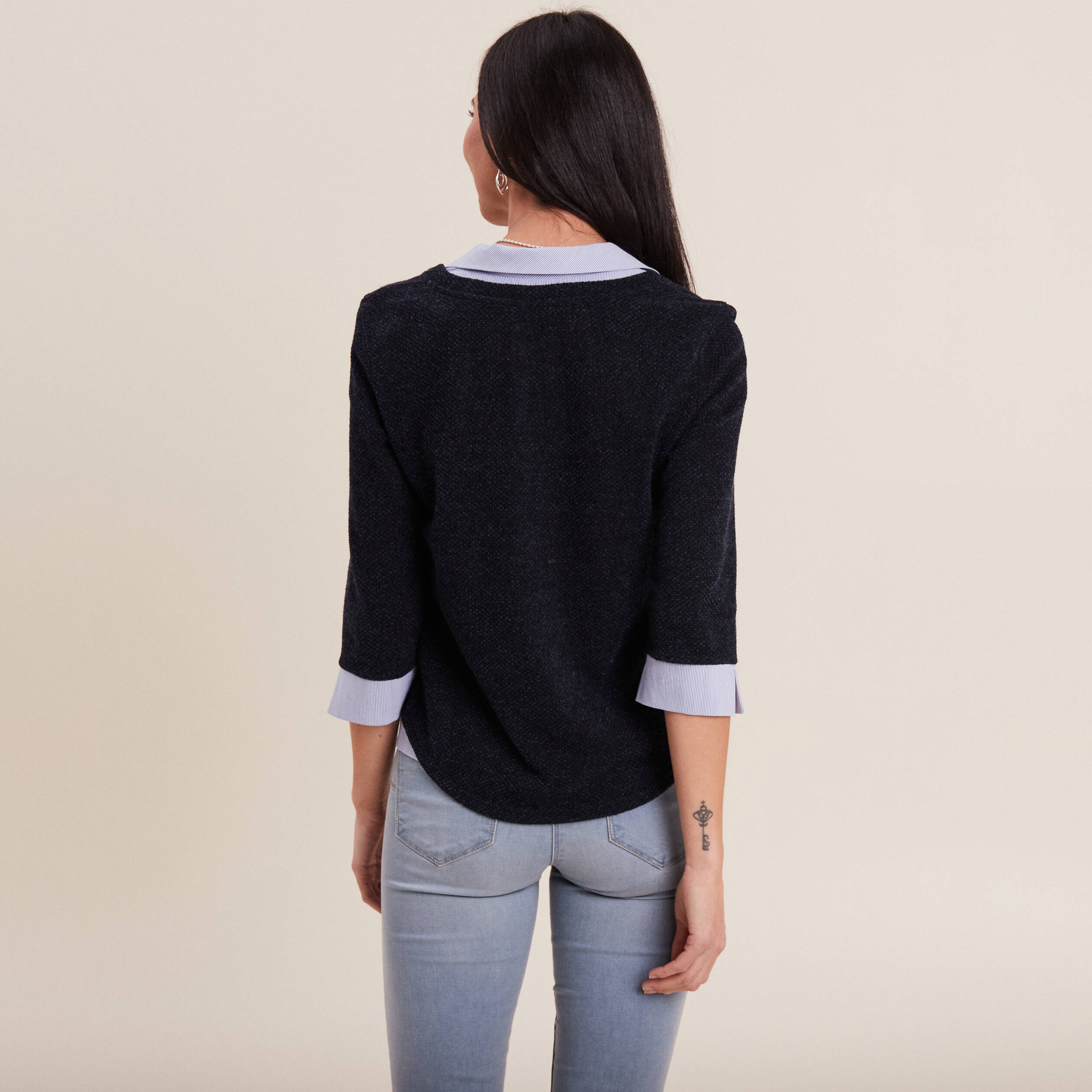 T-shirt manches 3/4 bleu marine femme