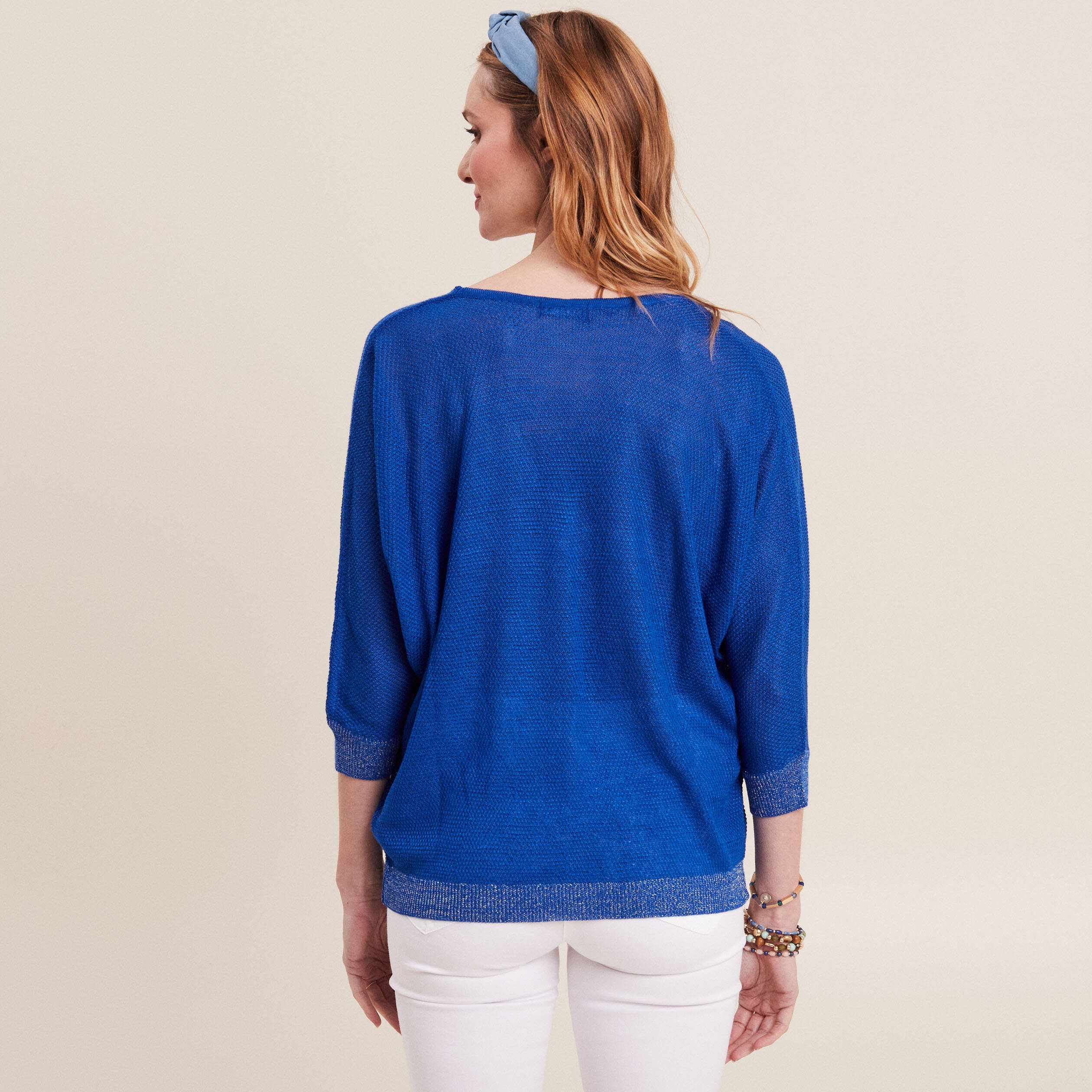 pull manches longues col en v bleu electrique femme Pull manches longues col en V bleu electrique femme