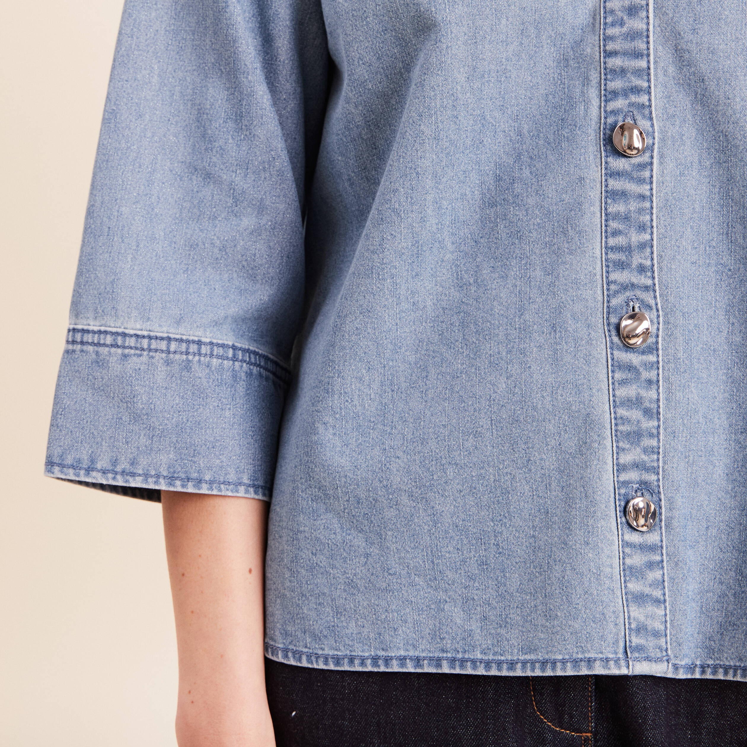 Chemise ample manches 3/4 col chemise denim double stone femme