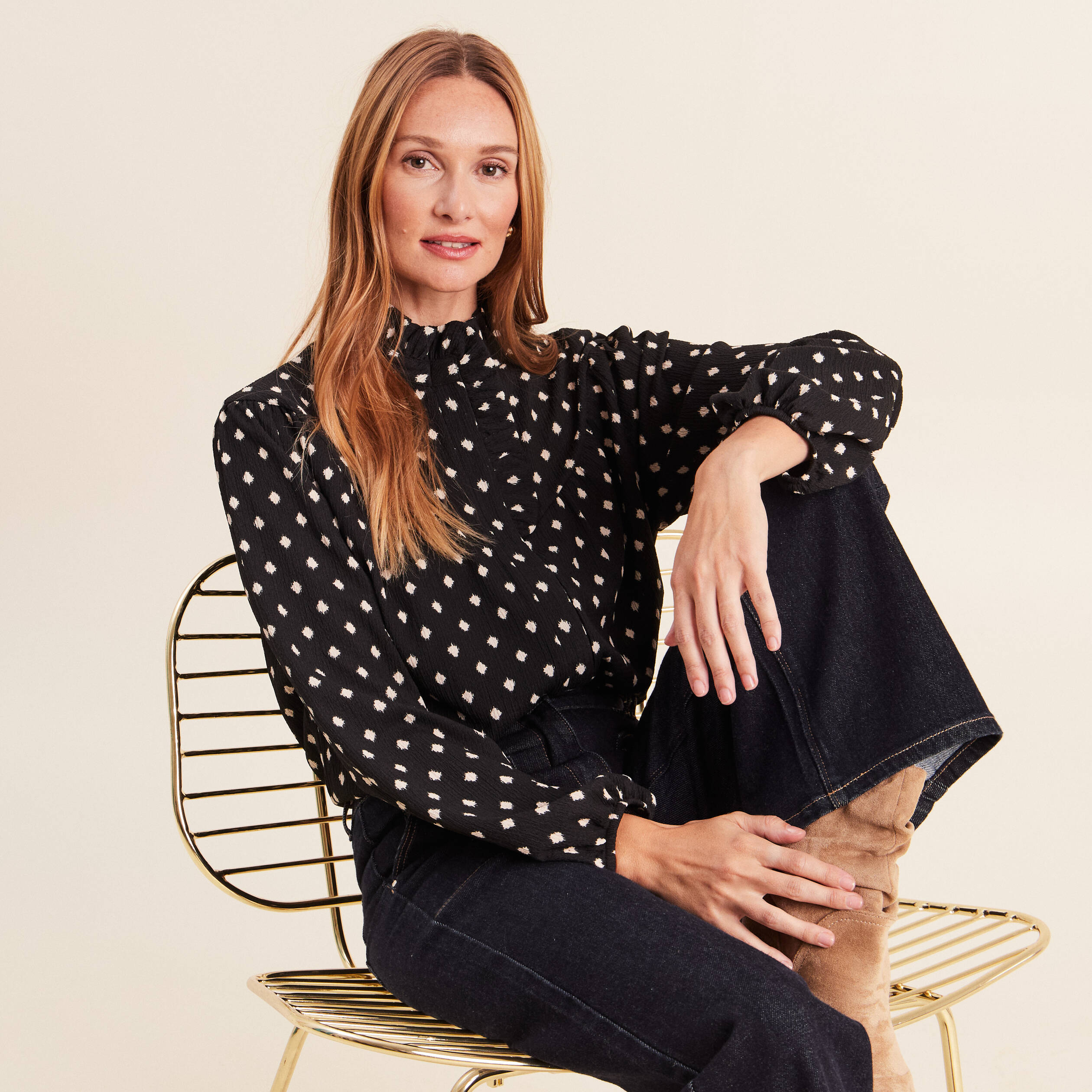 Blouse droite manches longues noir femme