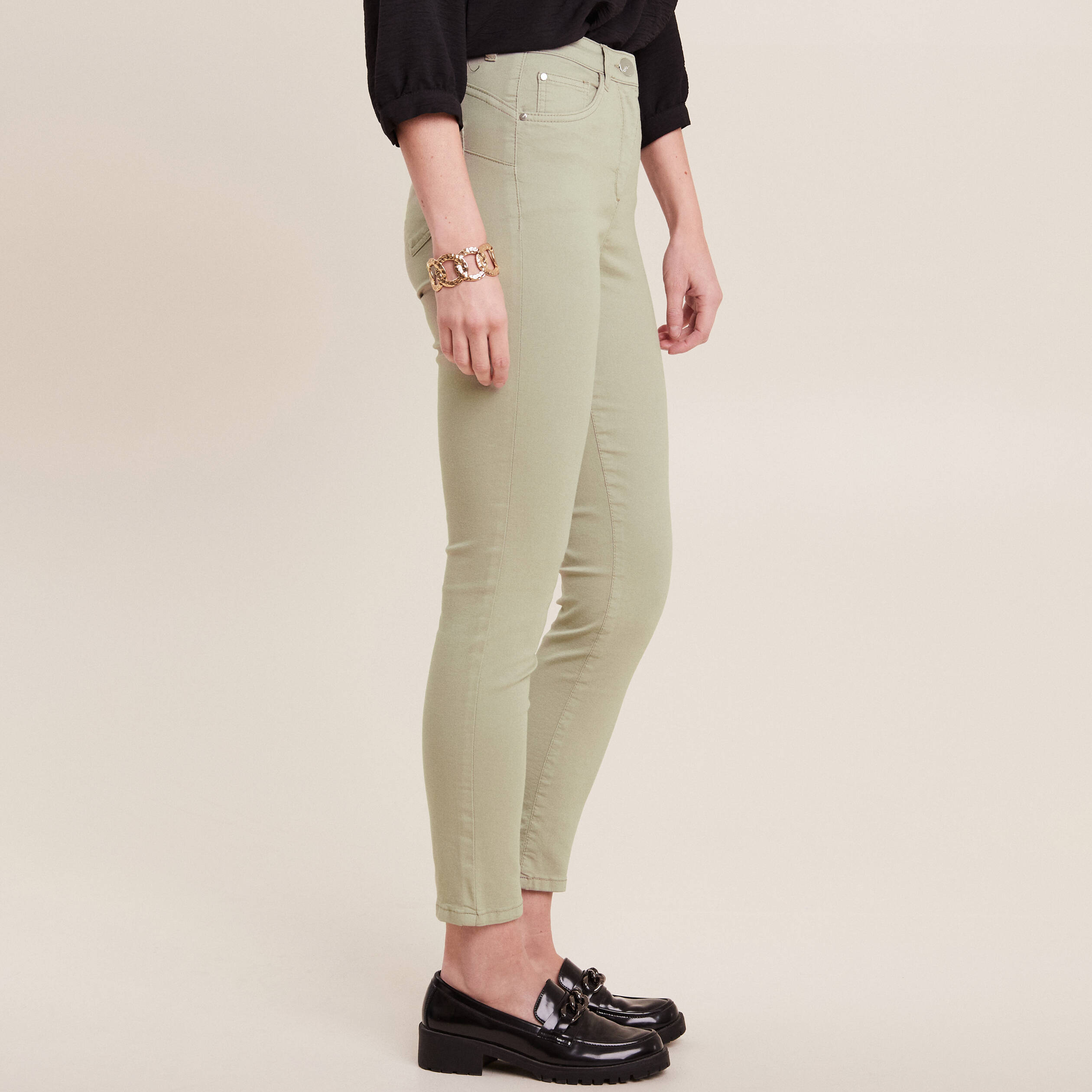 pantalon leger taille haute 78eme vert clair femme Pantalon léger taille haute 7/8ème vert clair femme