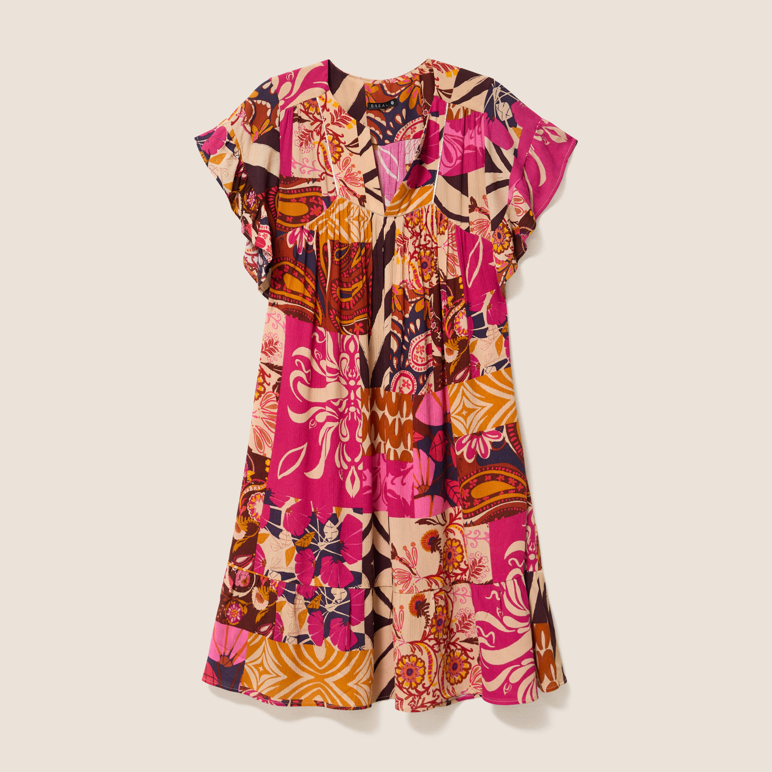 robe courte evasee col tunisien rose femme Robe courte évasée col tunisien rose femme
