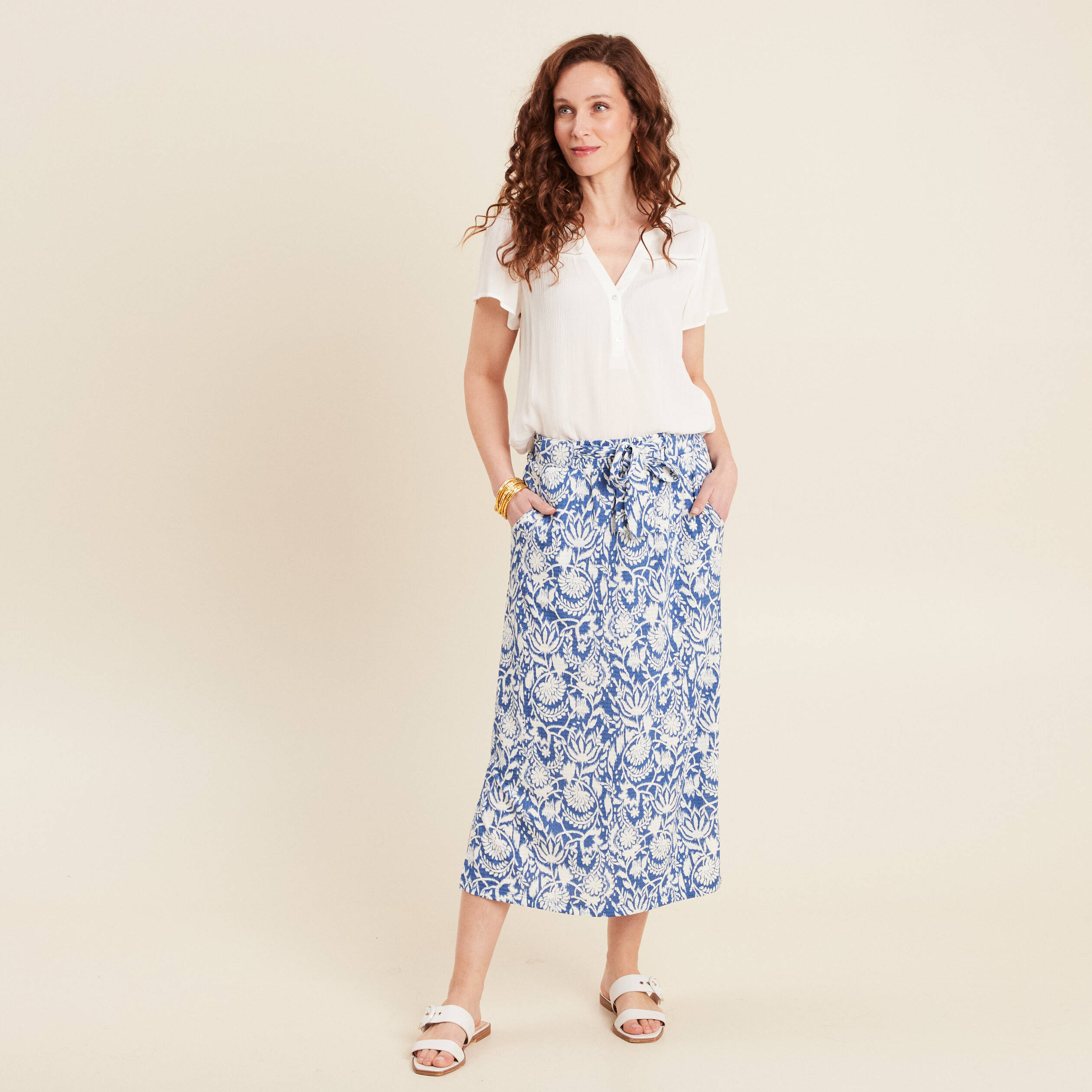 jupe midi droite bleu femme Jupe midi droite bleu femme