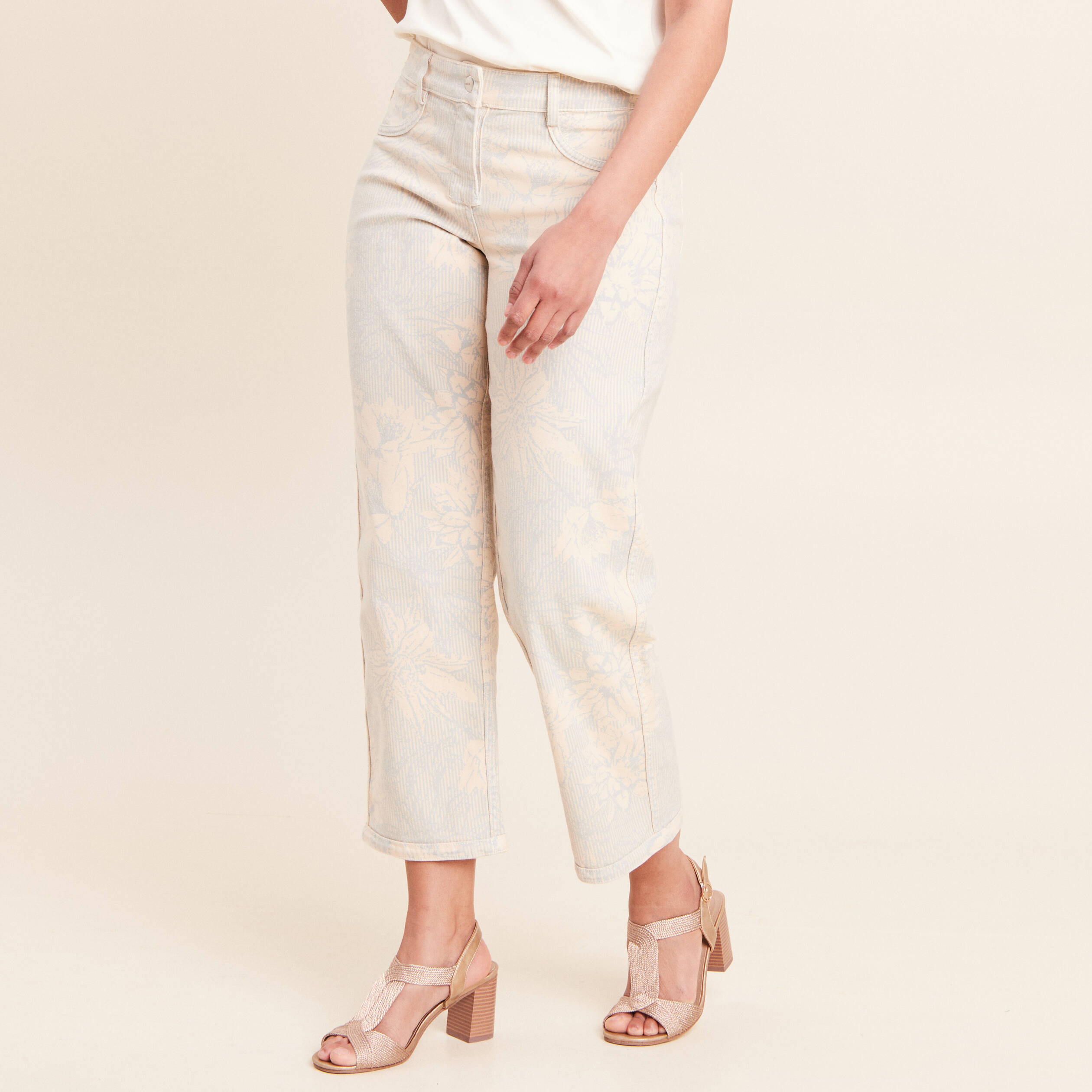 Jean r&eacute;versible droit 7/8&egrave;me beige femme