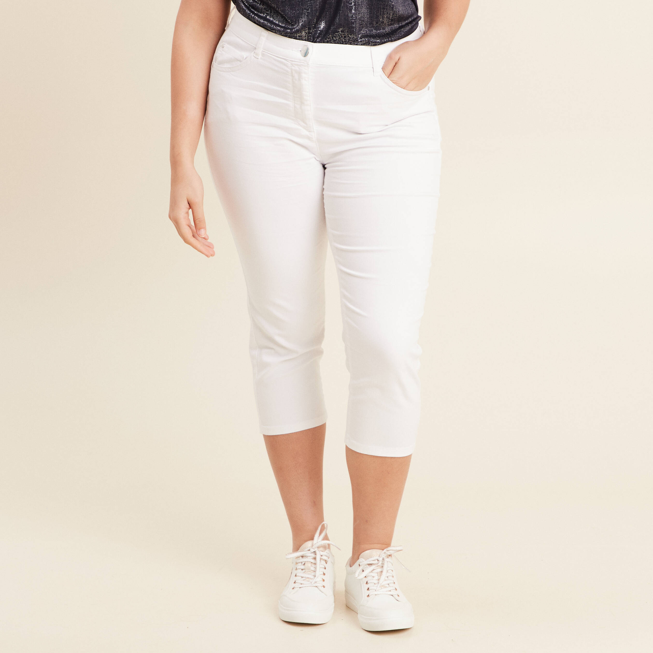 pantacourt droit taille standard blanc femme Pantacourt droit taille standard blanc femme