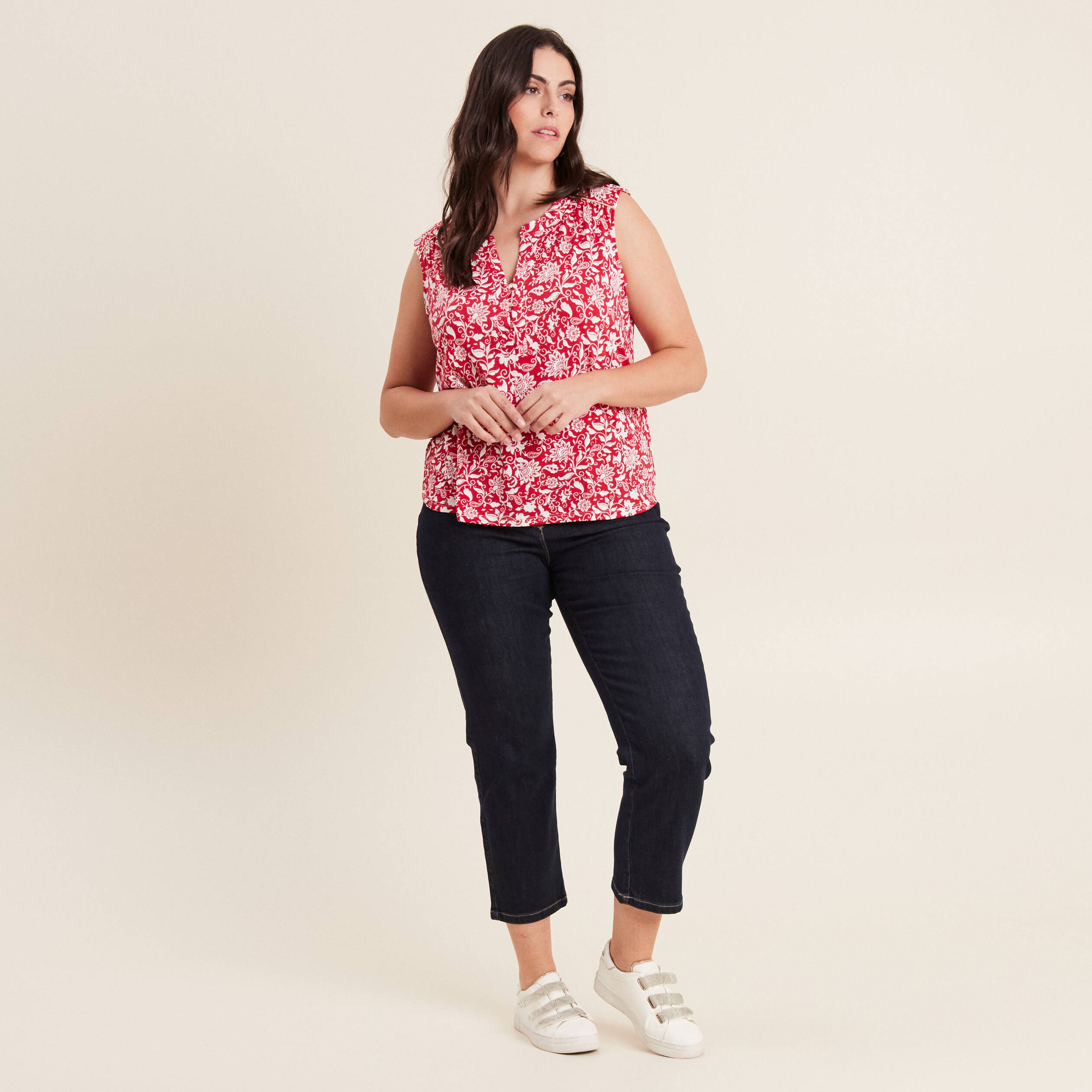 Jean coupe droite 7/8&egrave;me denim brut femme