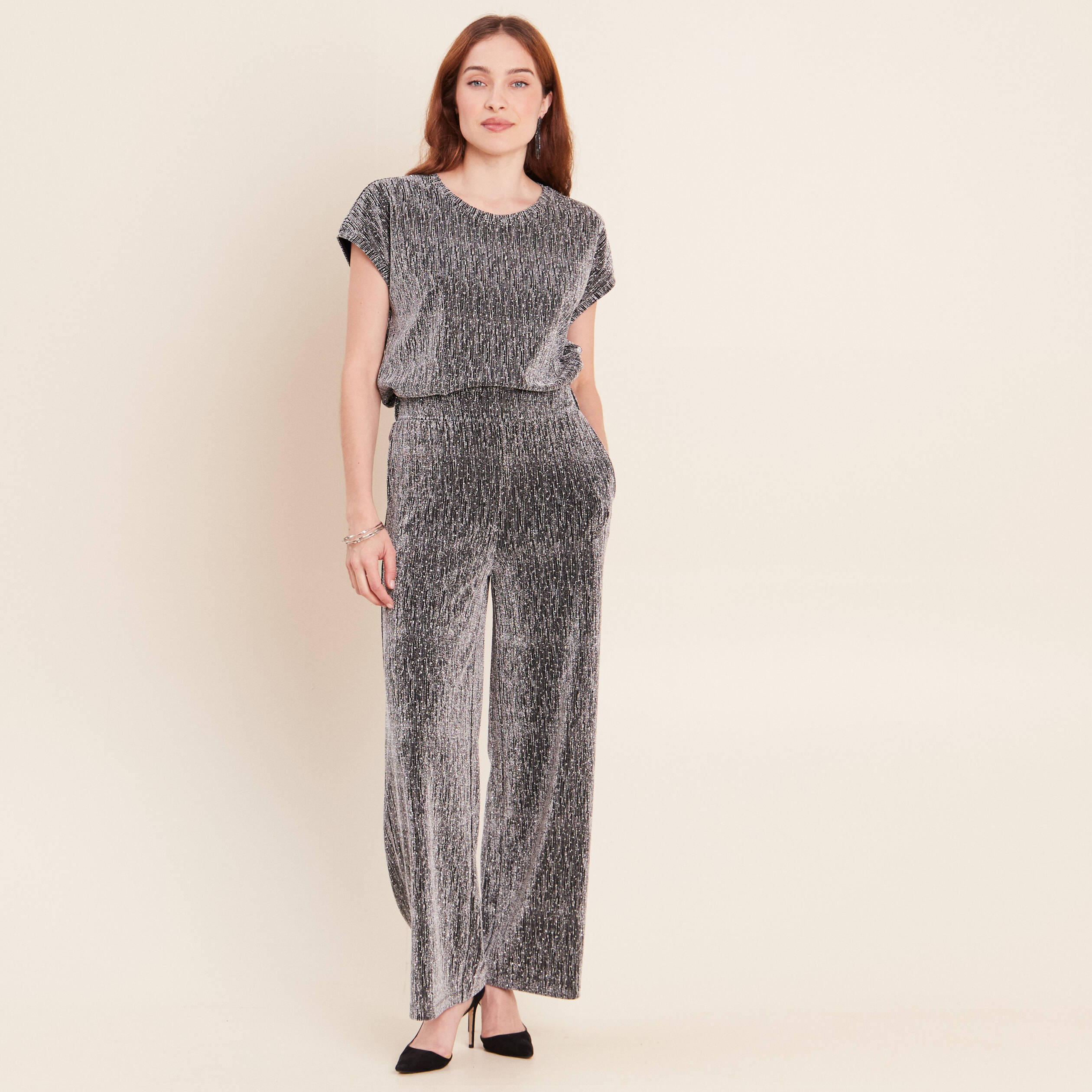T-shirt manches courtes gris argent femme