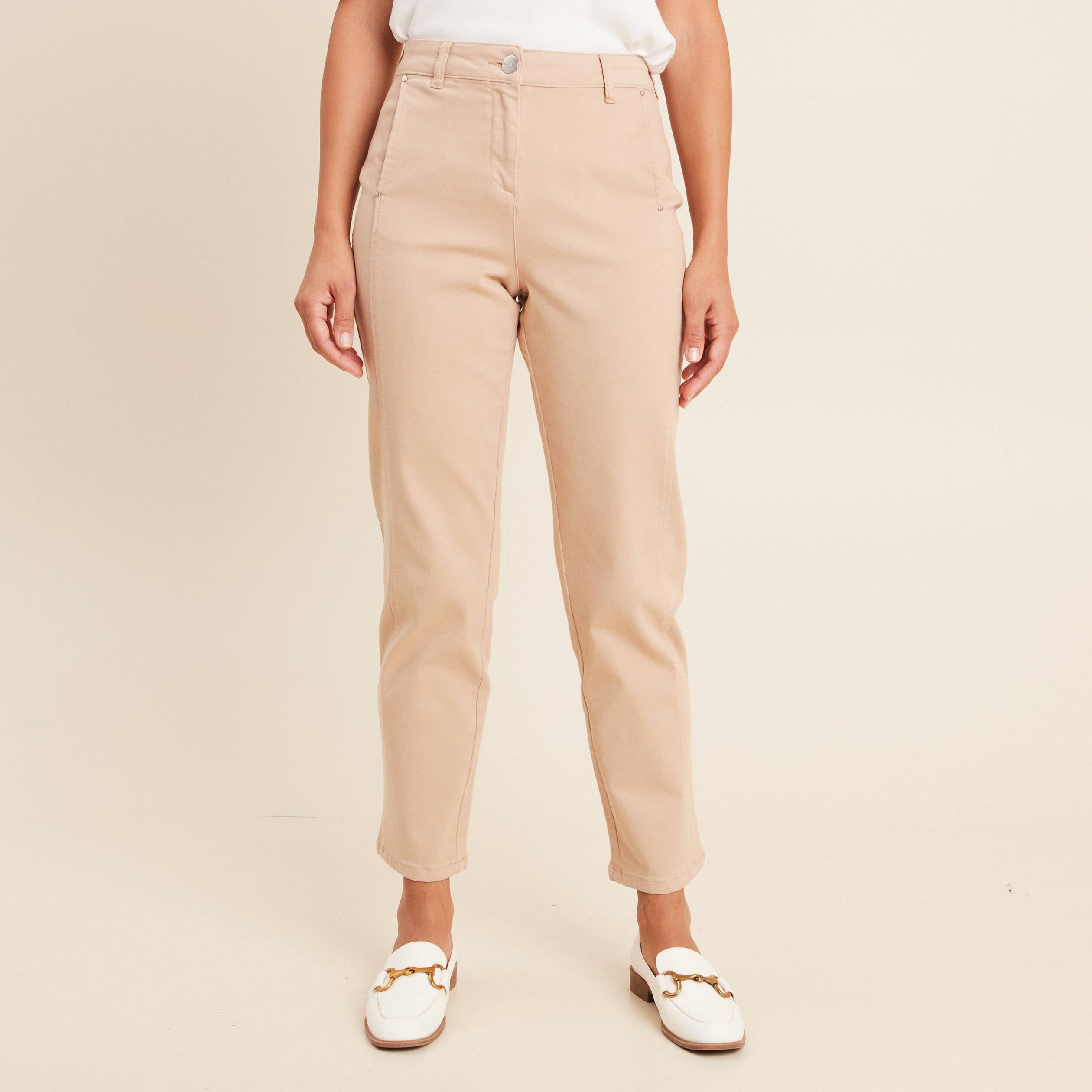 Pantalon boyfriend taille haute sable femme