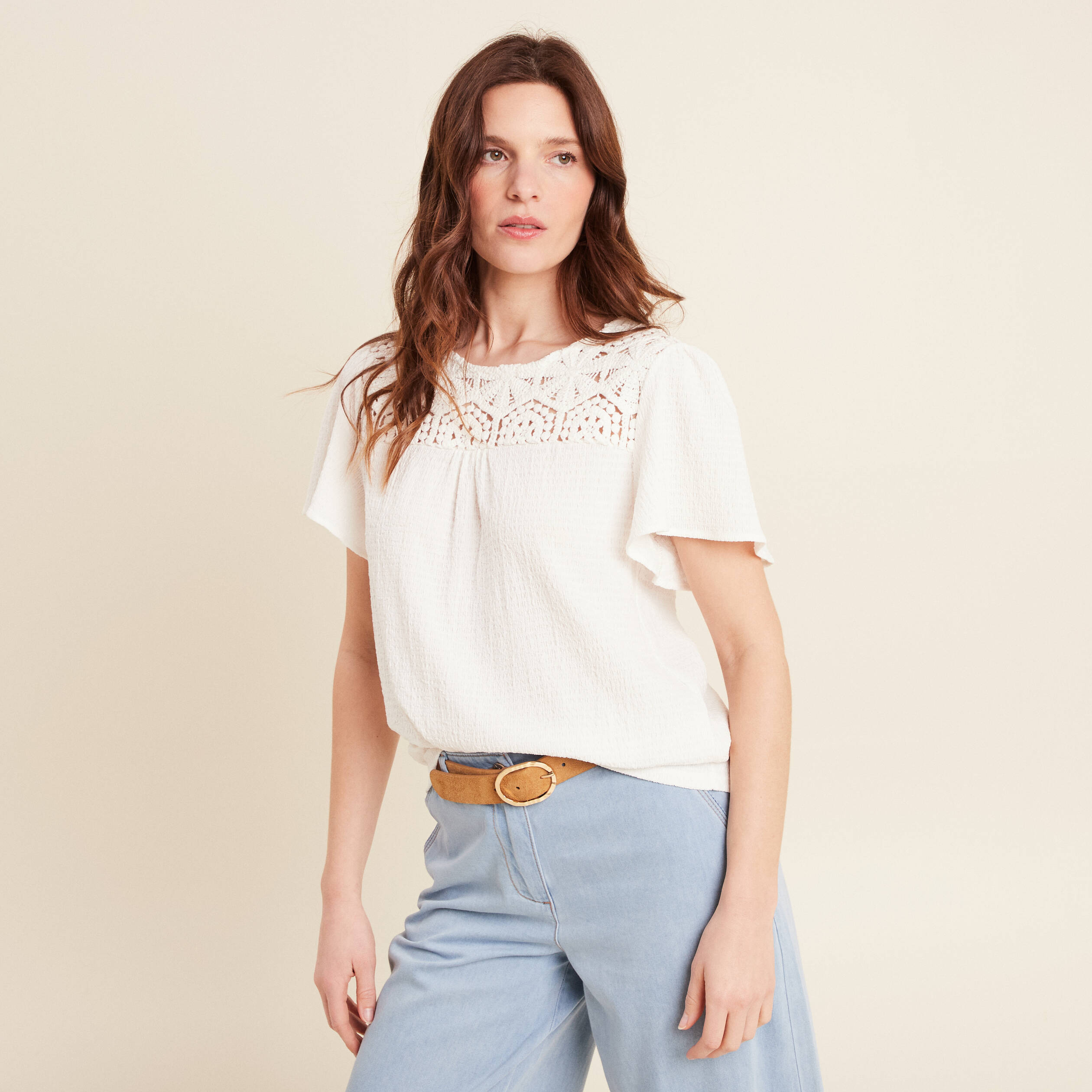 t shirt manches courtes ecru femme T-shirt manches courtes ecru femme