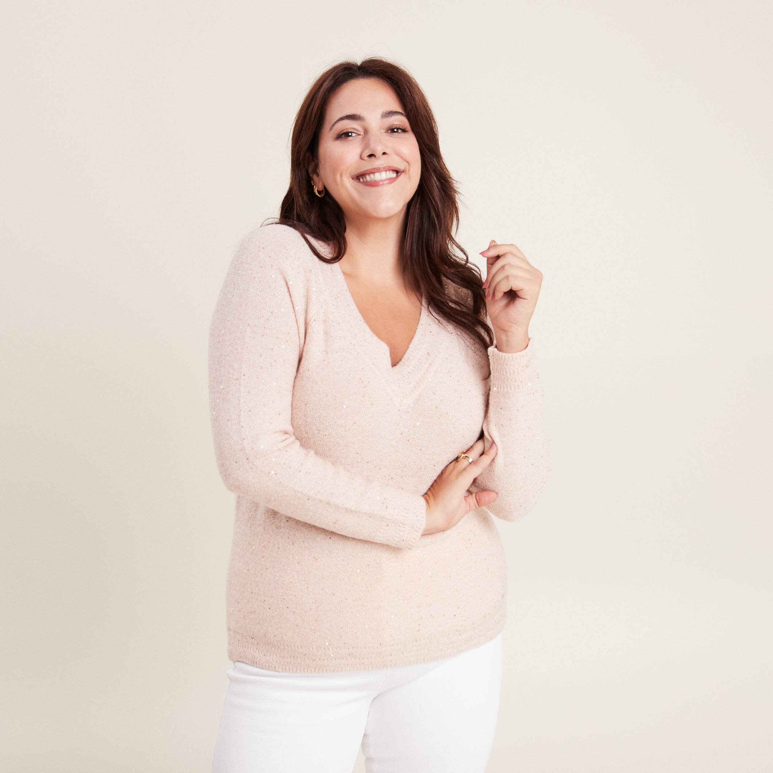 pull manches longues rose poudree femme Pull manches longues rose poudrée femme