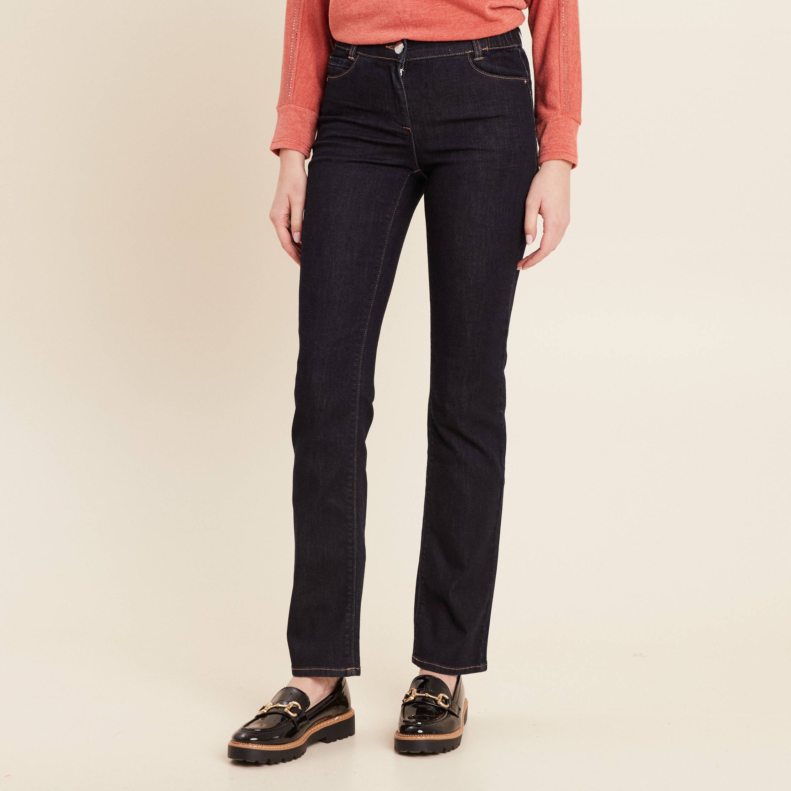 jean droit taille basculee denim brut femme Jean droit taille basculée denim brut femme