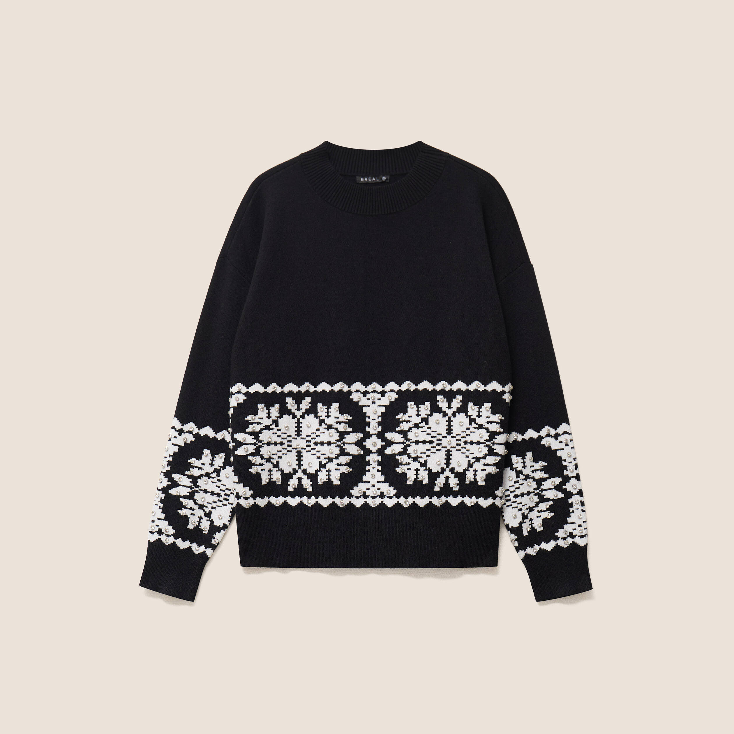 Pull col rond noir femme