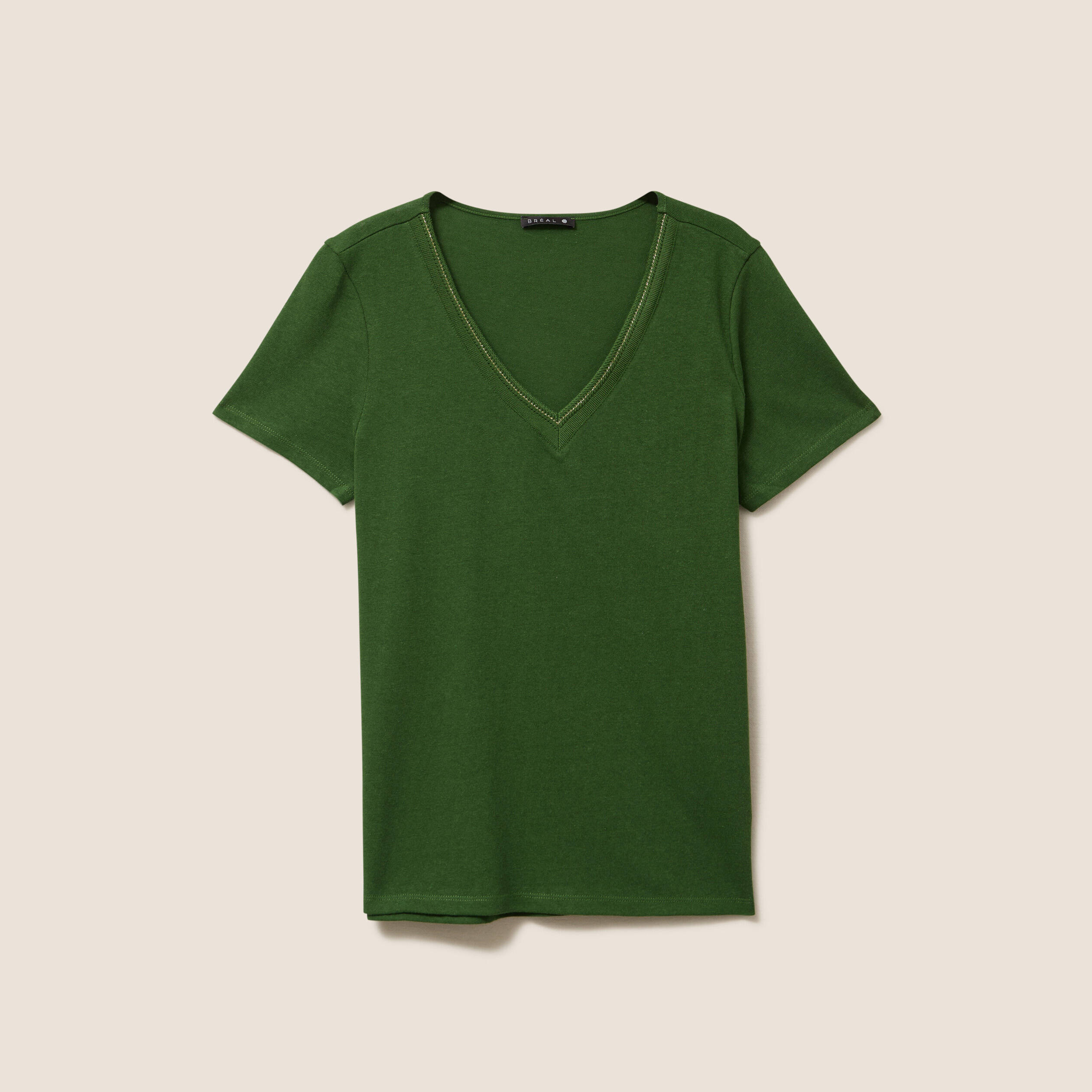 t shirt manches courtes col en v vert fonce femme T-shirt manches courtes col en V vert foncé femme