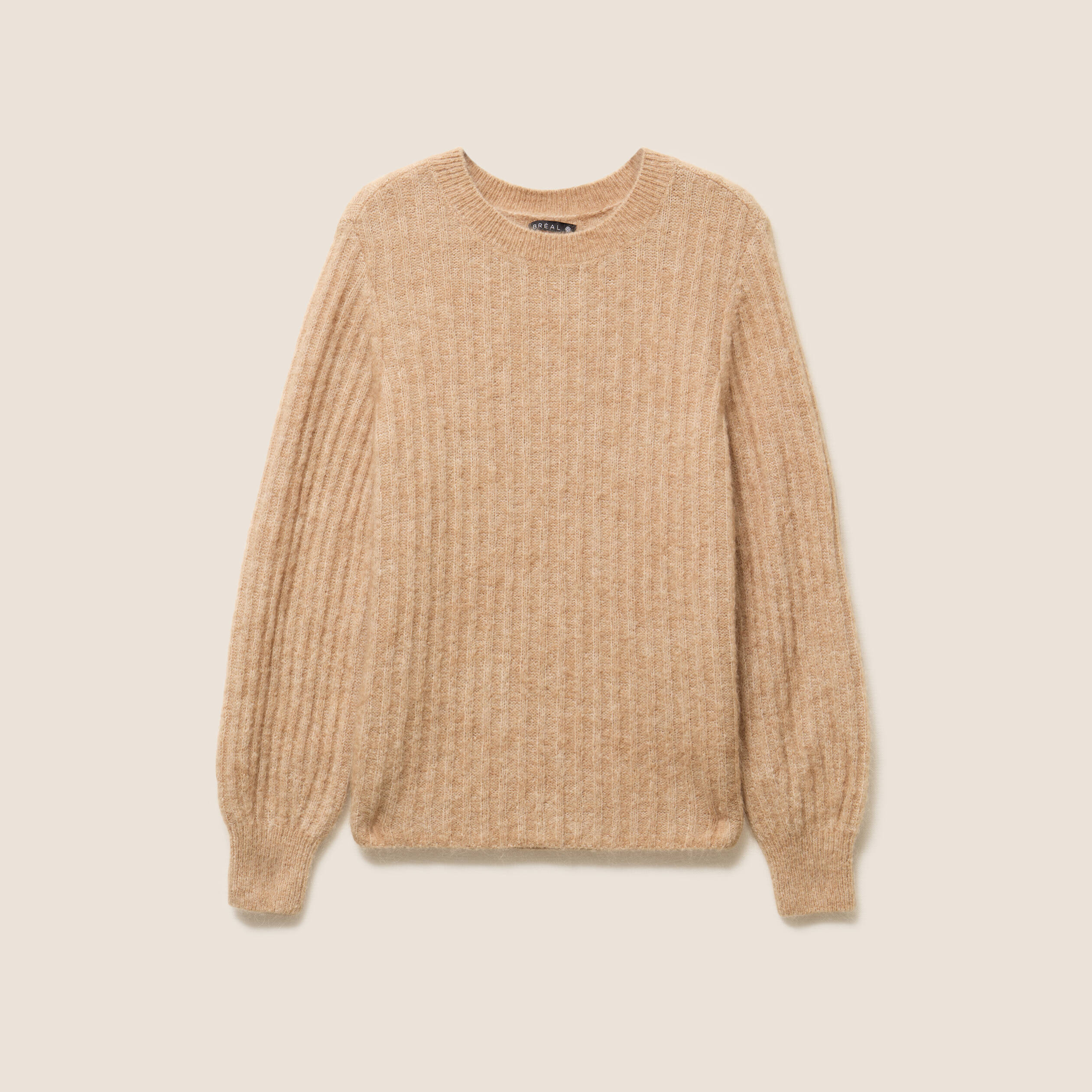 Pull col rond sable femme
