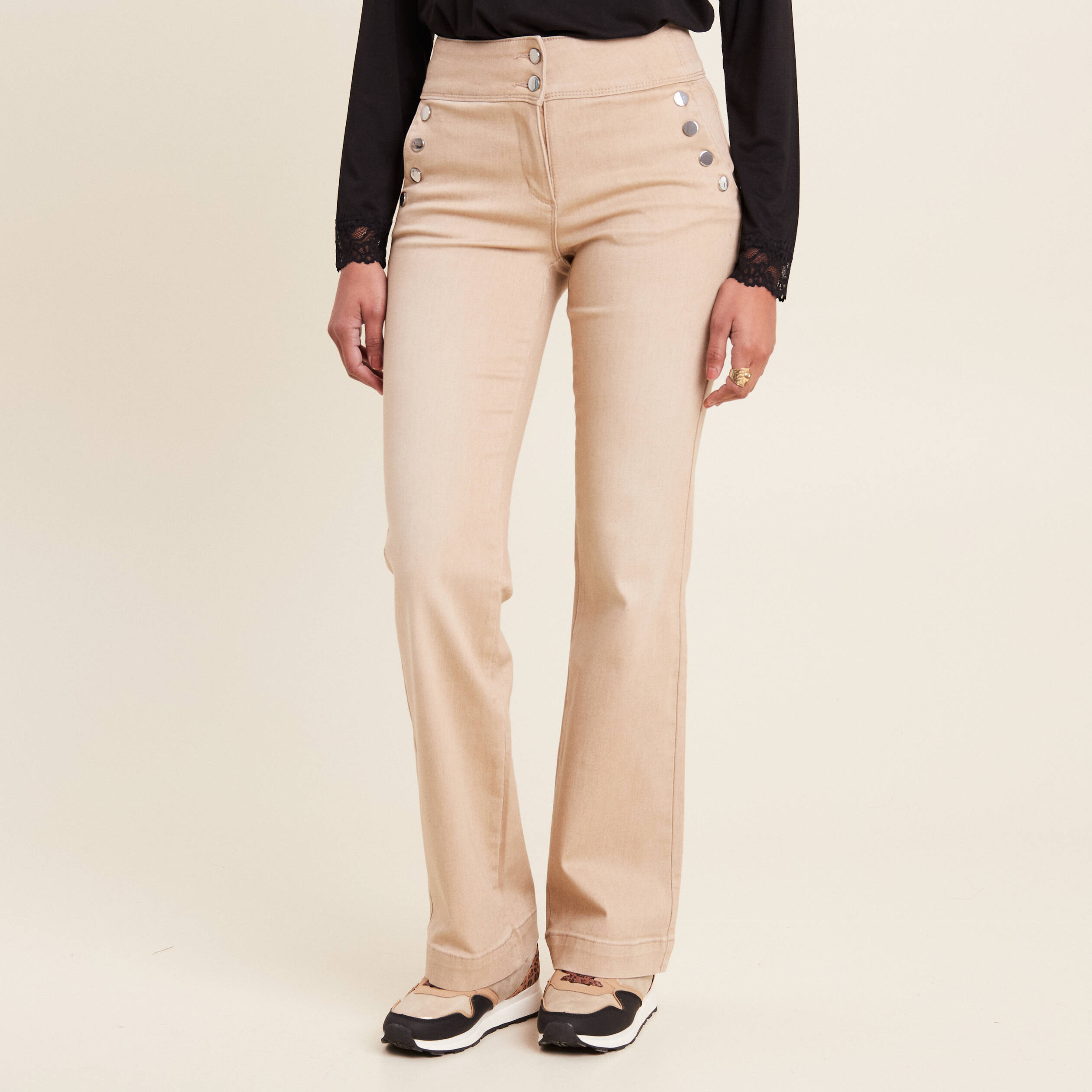 Jean coupe bootcut taille haute sable femme