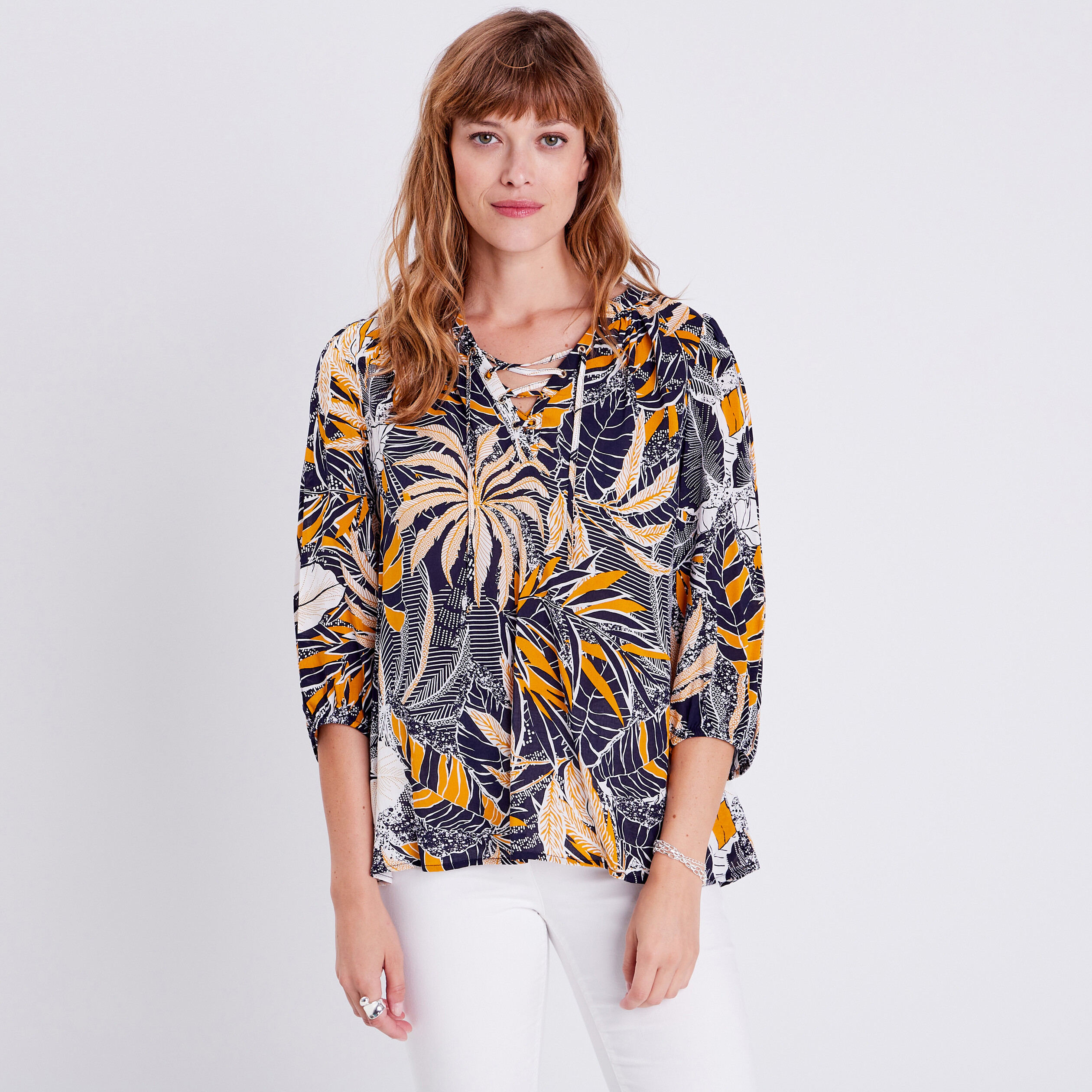blouse manches 34 blanc femme Blouse manches 3/4 blanc femme