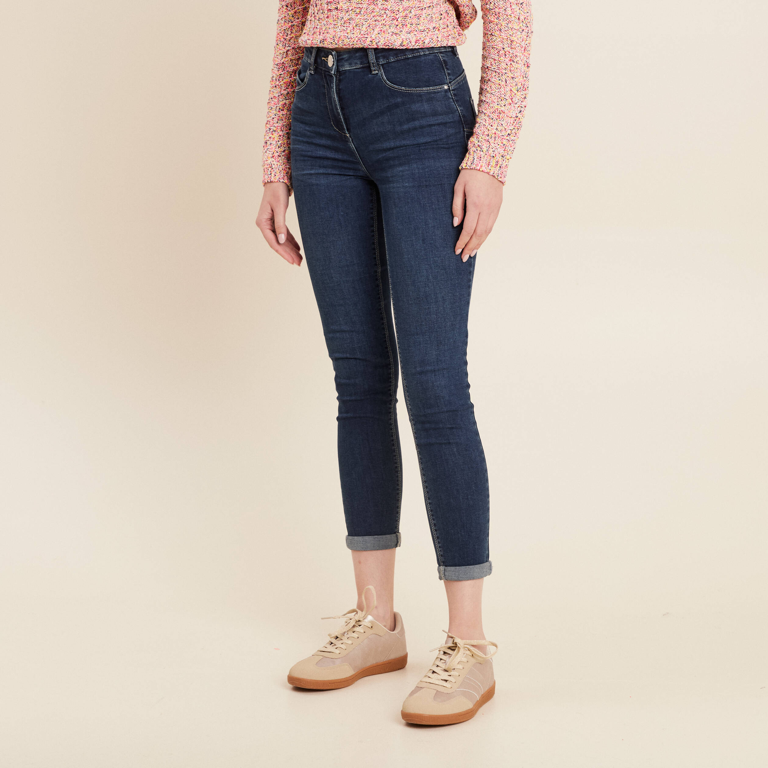 jeans ajuste taille standard 78eme denim brut femme Jeans ajusté taille standard 7/8ème denim brut femme