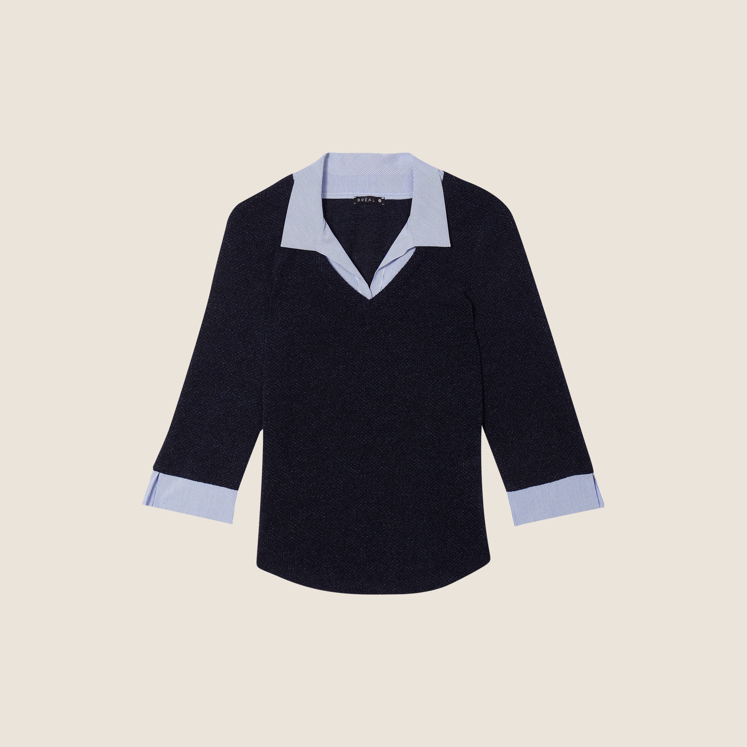 T-shirt manches 3/4 bleu marine femme