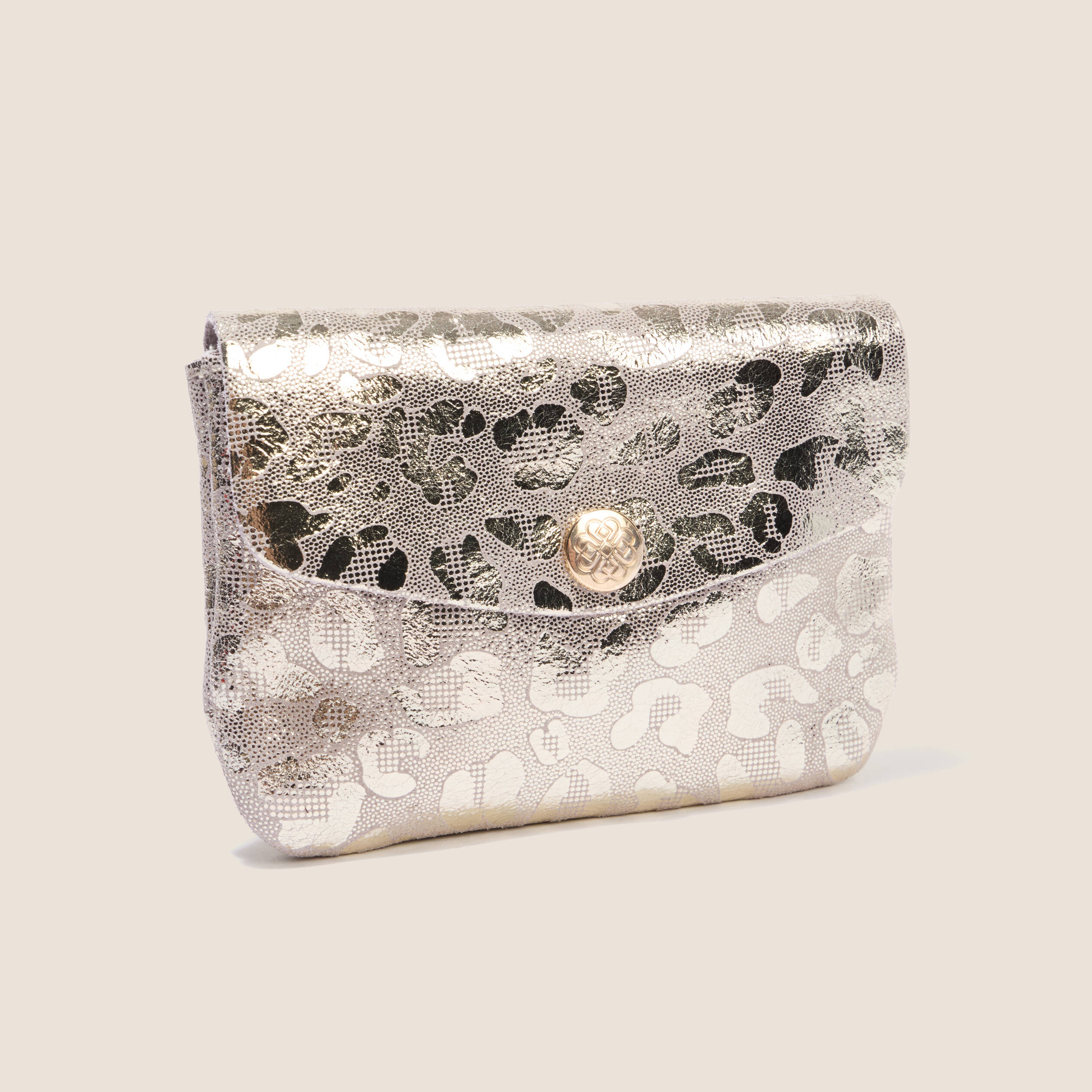 Porte-monnaie en cro&ucirc;te de cuir gris femme