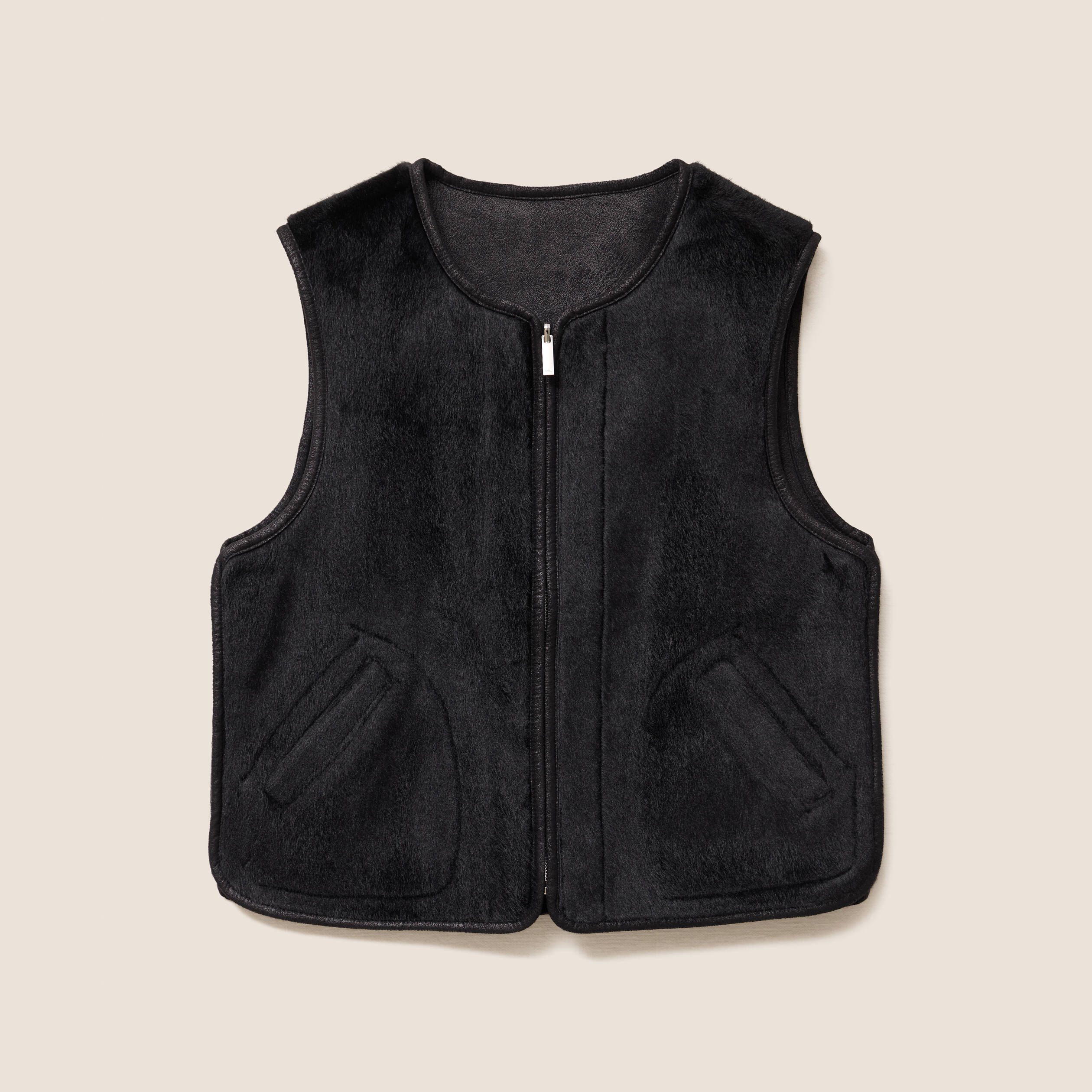 Veste sans manches sans col marron fonc&eacute; noir femme
