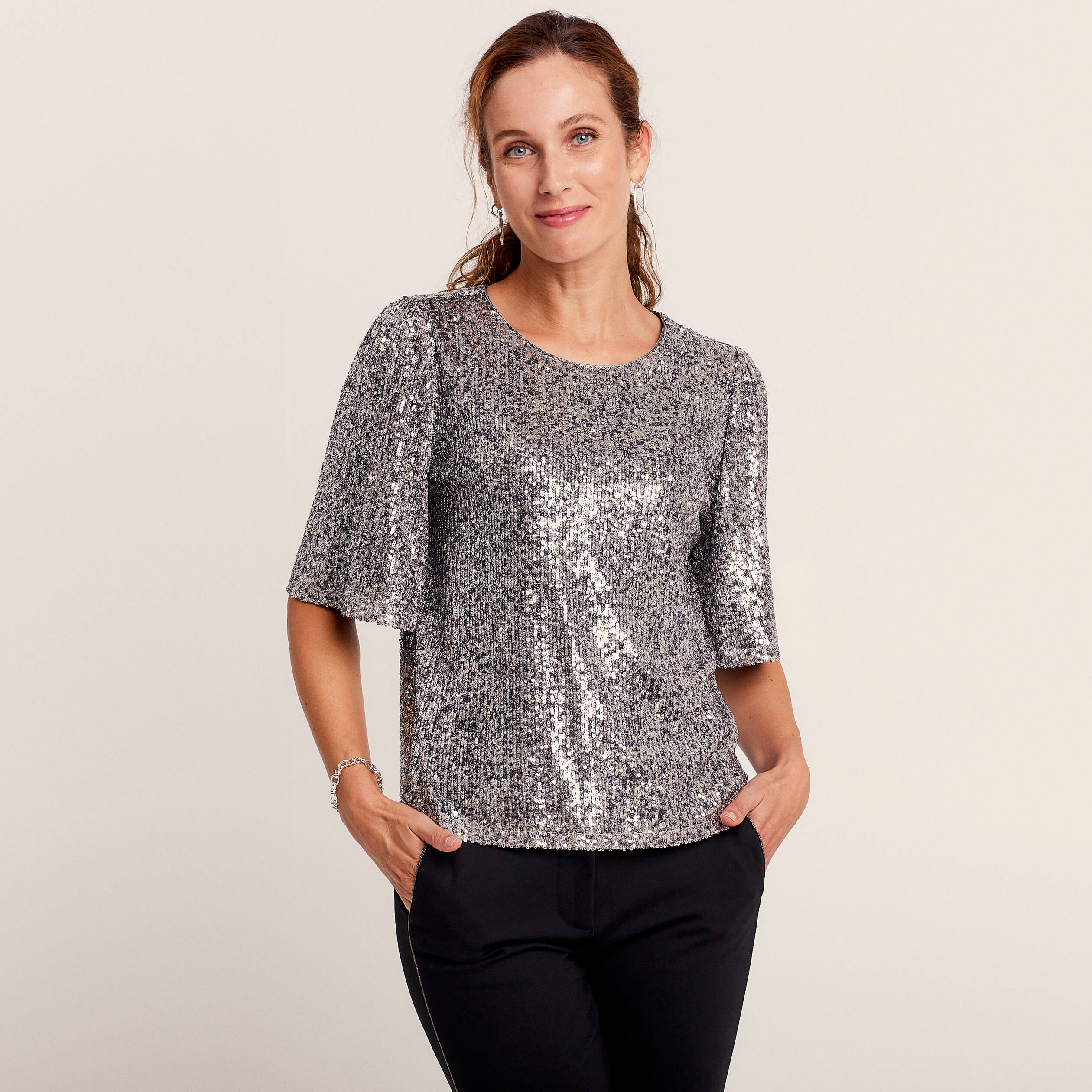 T-shirt manches courtes gris argent femme