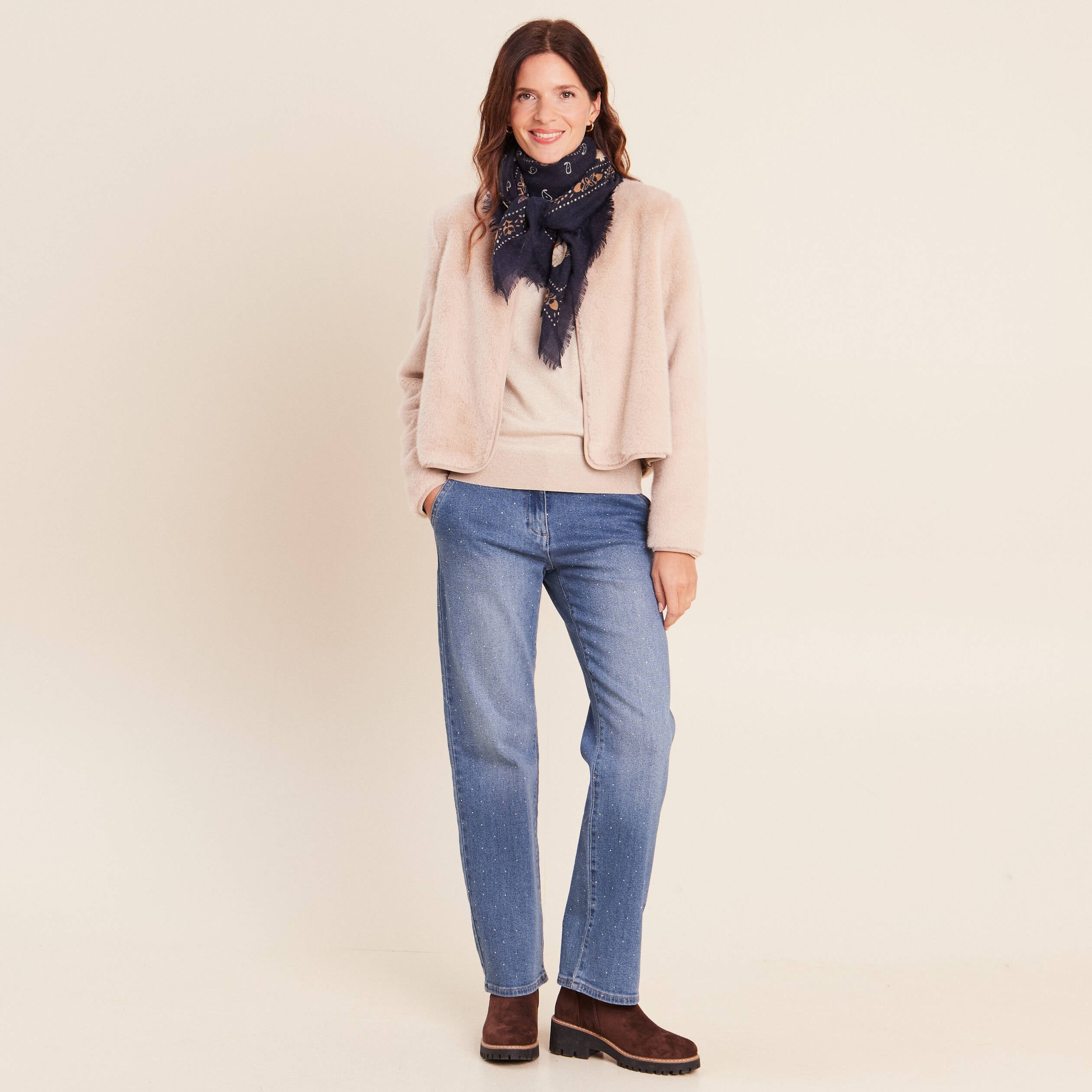 Jean avec strass denim stone femme