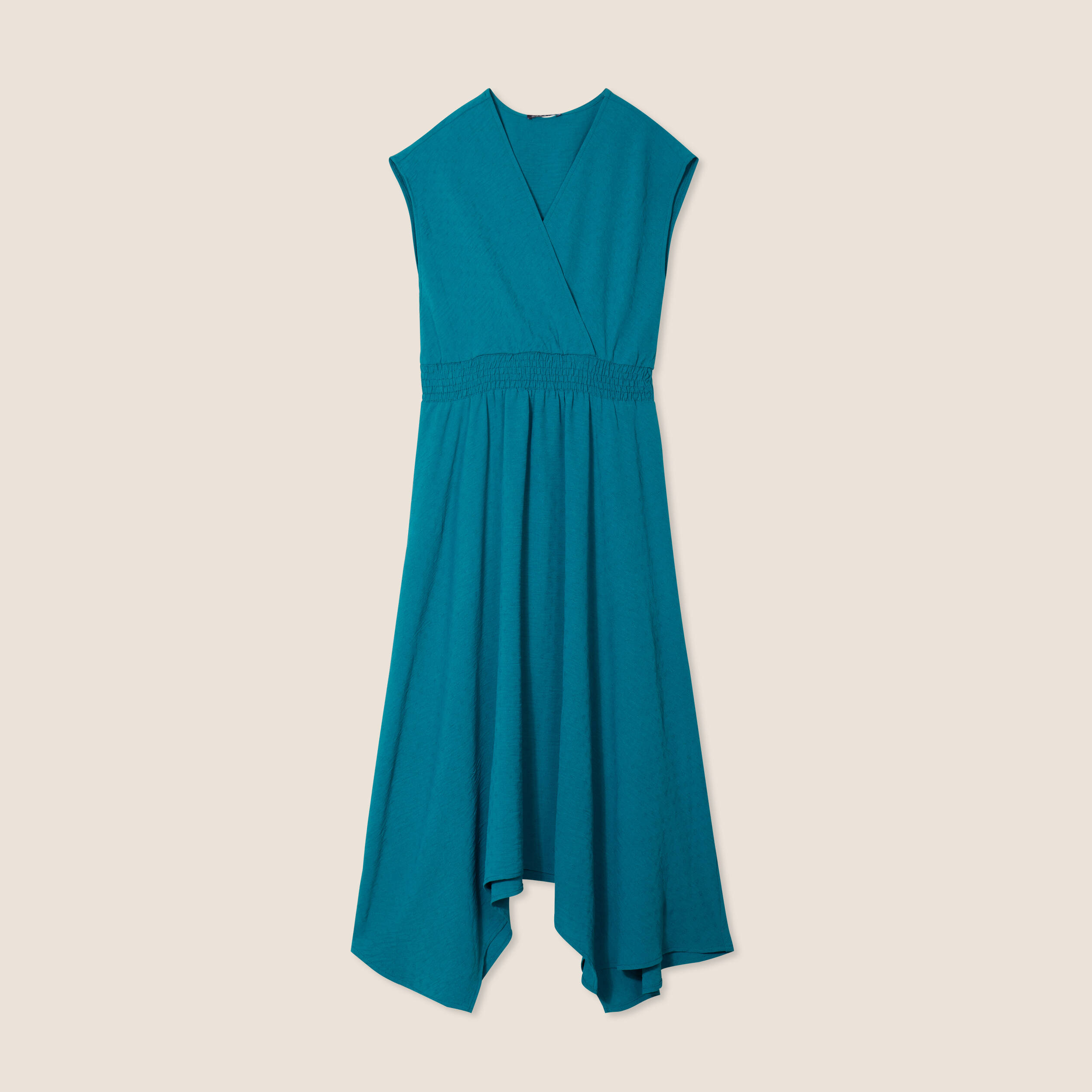 Robe &eacute;vas&eacute;e taille smock&eacute;e vert femme