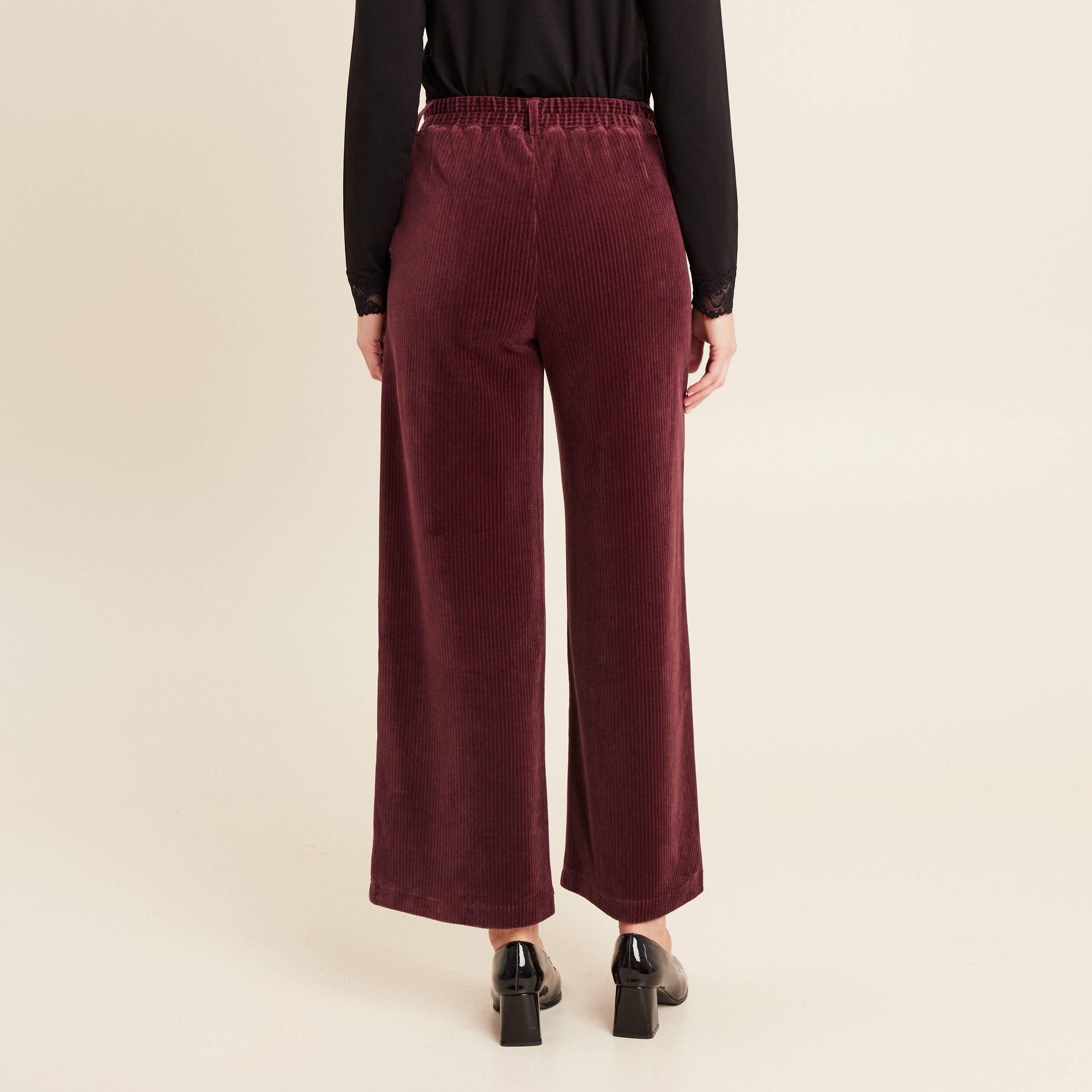 Pantalon large velours bordeaux femme