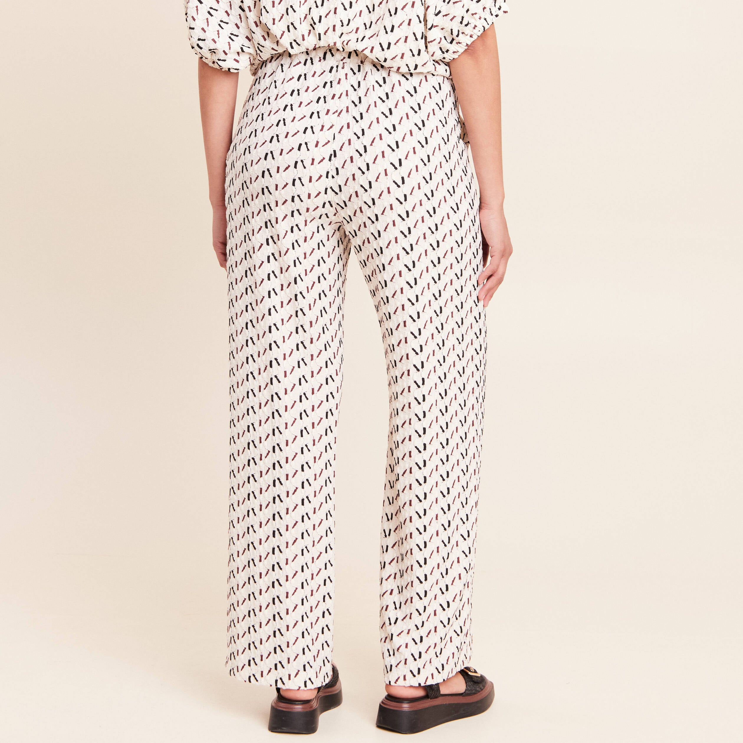 Pantalon large taille haute blanc femme