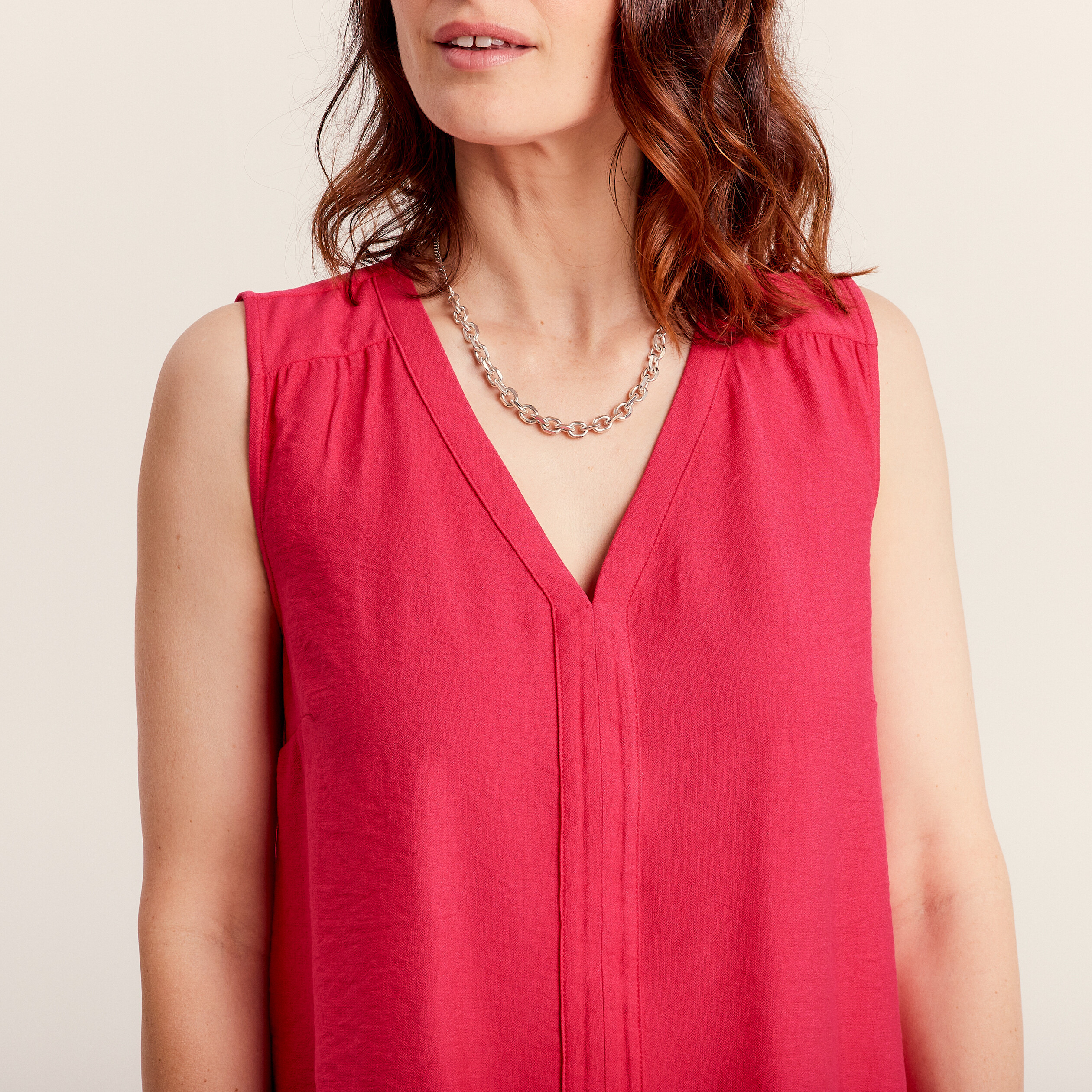 Blouse sans manches rose fushia femme