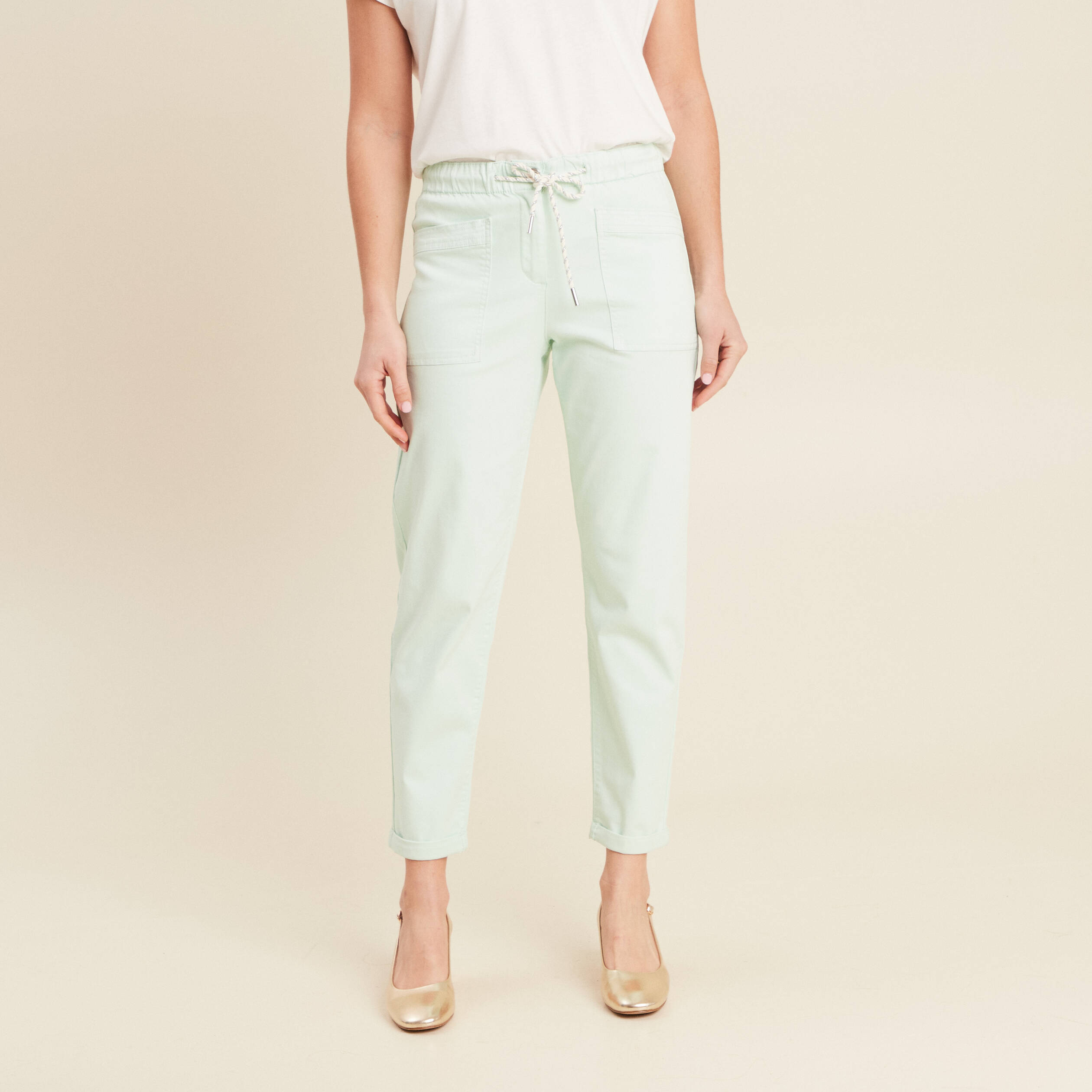 pantalon coupe droite a coulisse vert clair femme Pantalon coupe droite à coulisse vert clair femme