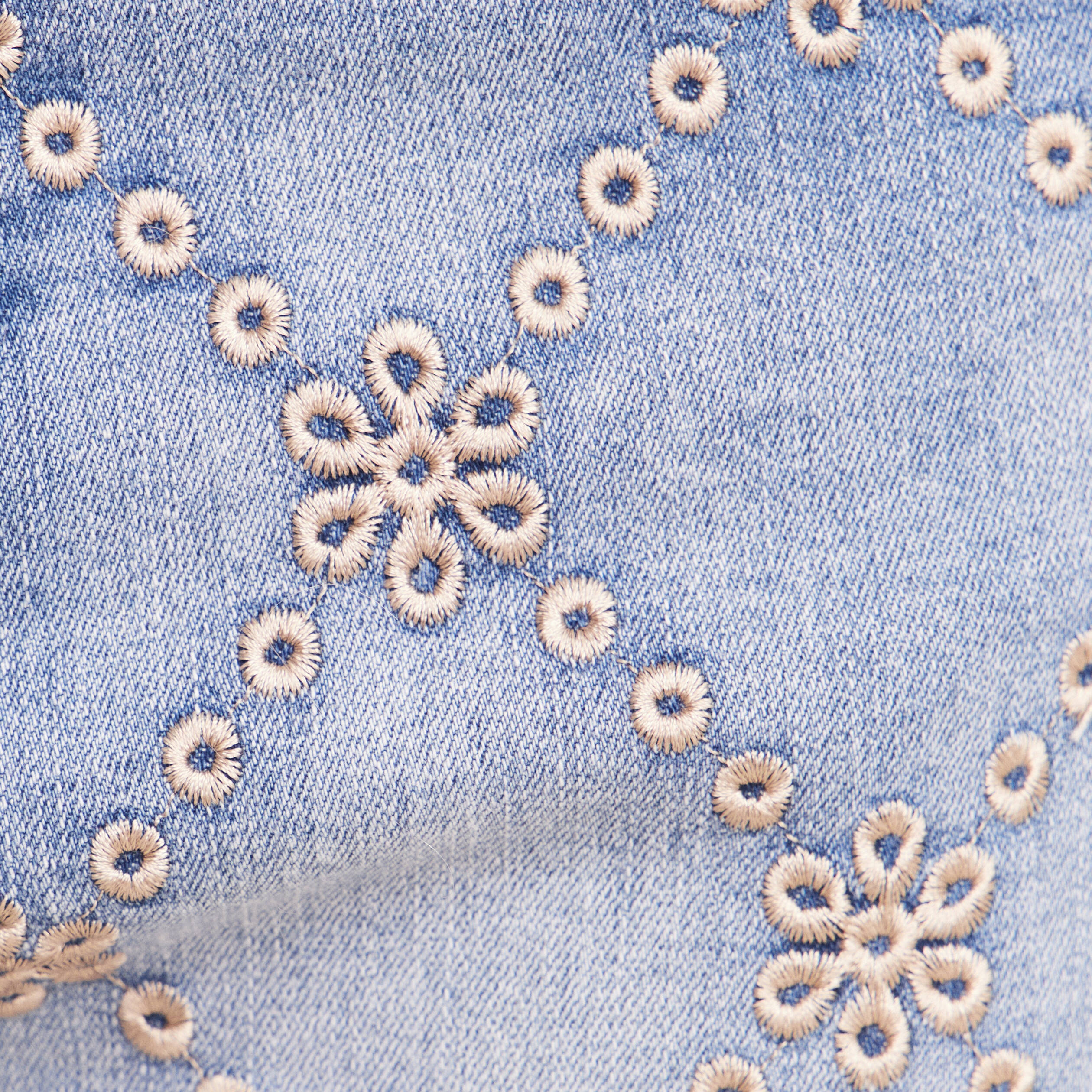 Jean taille haute avec broderie blanc femme