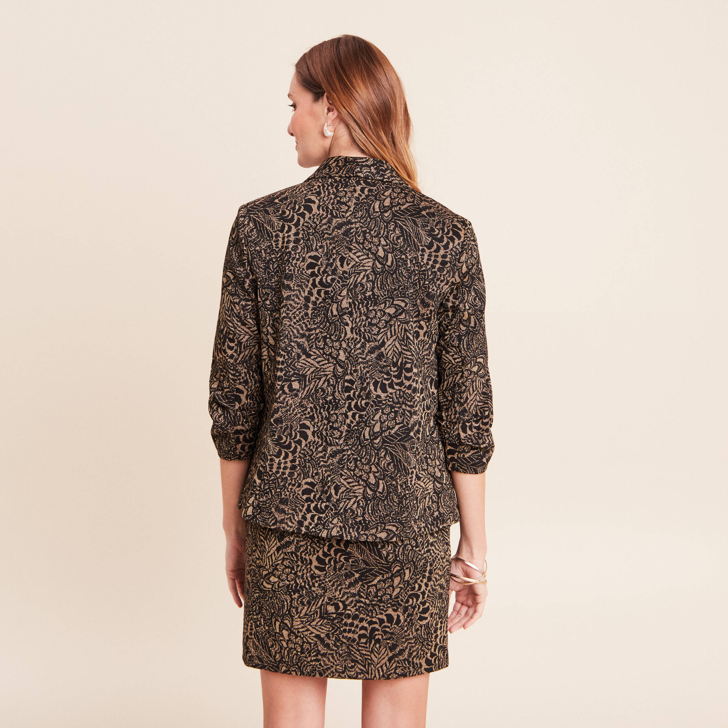 Veste cintr&eacute;e manches 3/4 col ch&acirc;le vert kaki femme