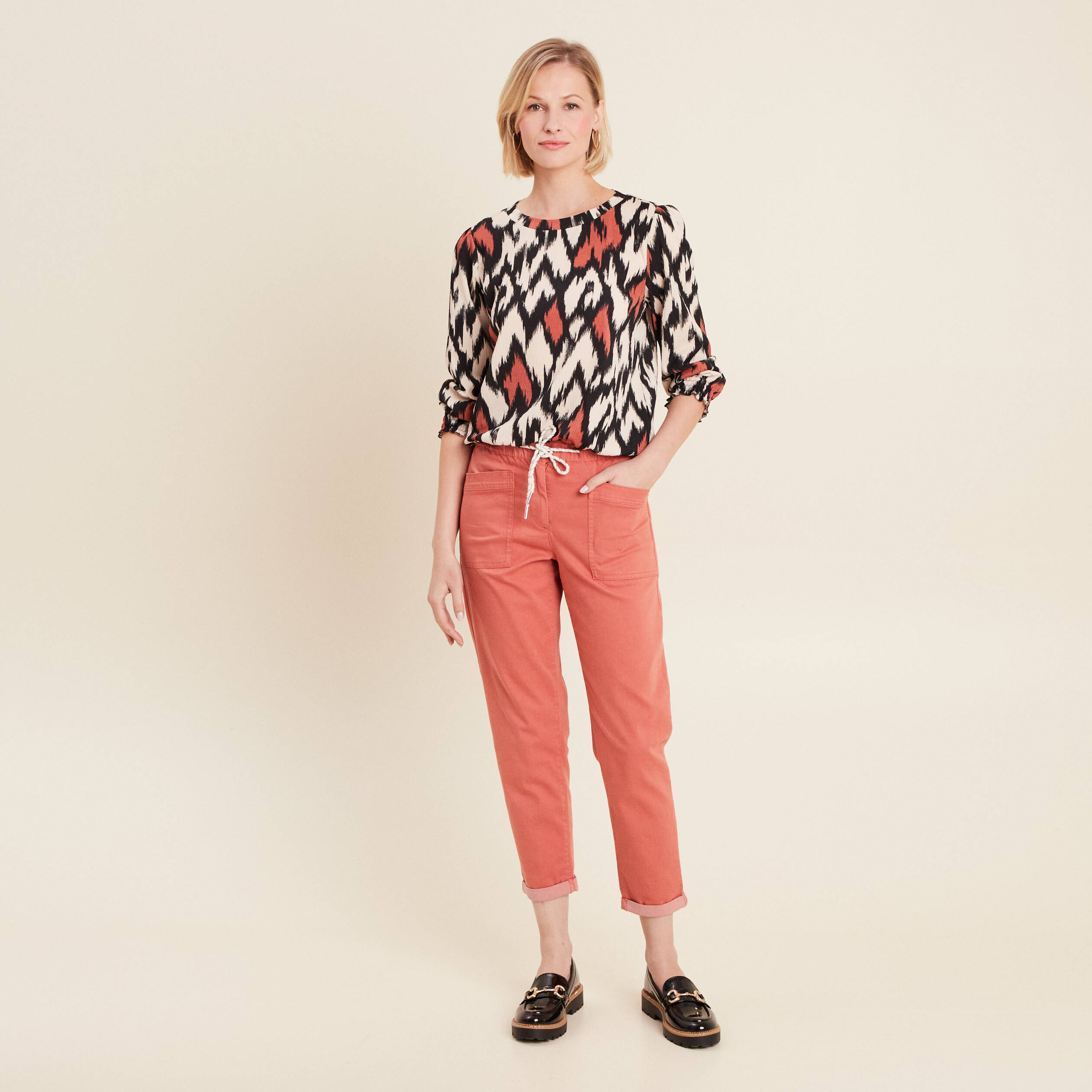 blouse manches 34 orange femme Blouse manches 3/4 orange femme