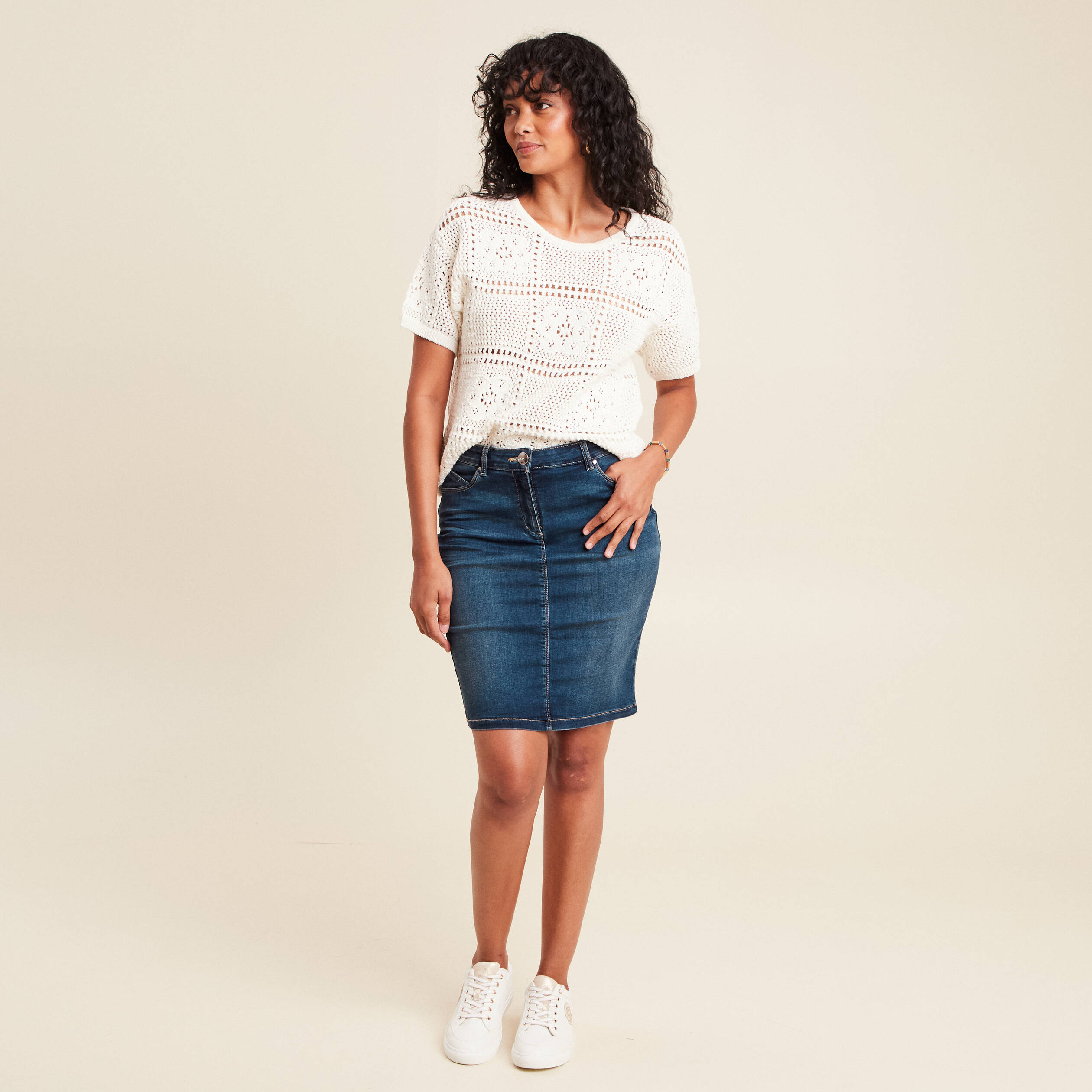 Jupe droite denim brut femme