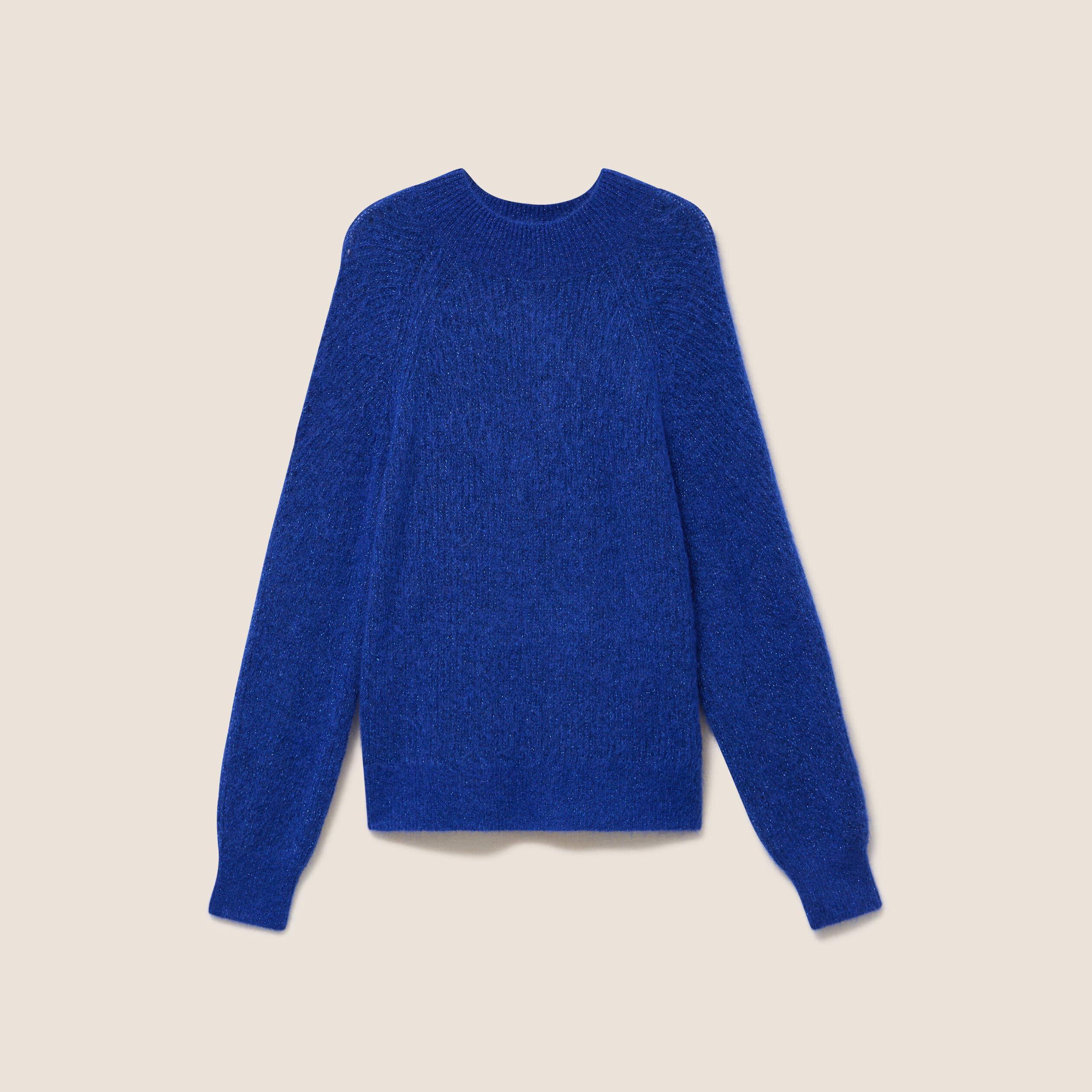 Pull droit col montant manches longues bleu electrique femme