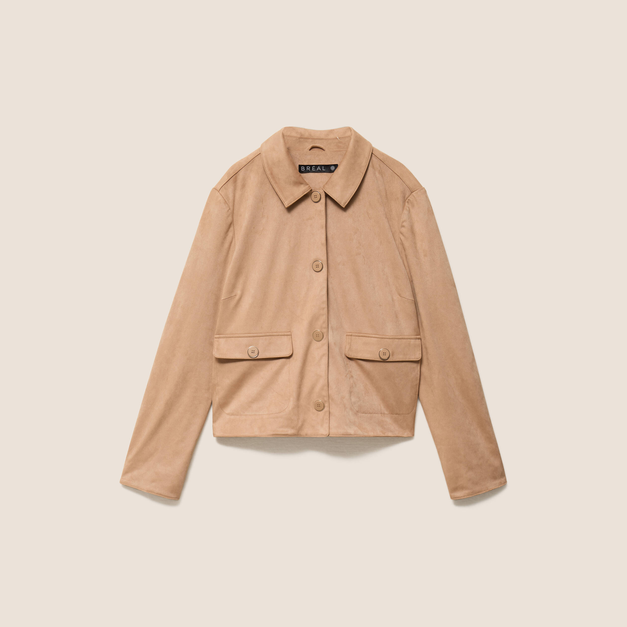 Veste courte droite aspect daim marron clair femme