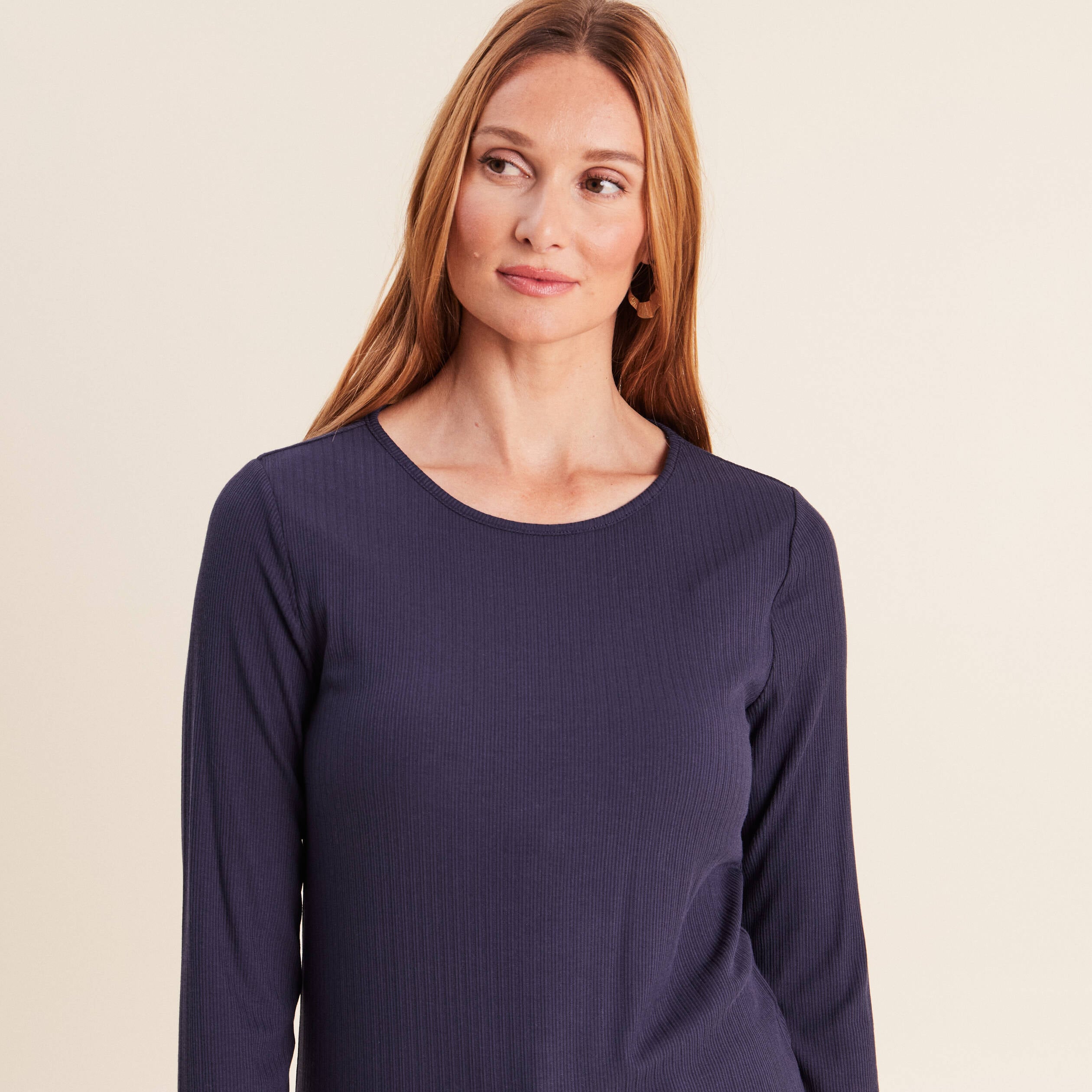 T-shirt thermique ajust&eacute; manches longues bleu marine femme
