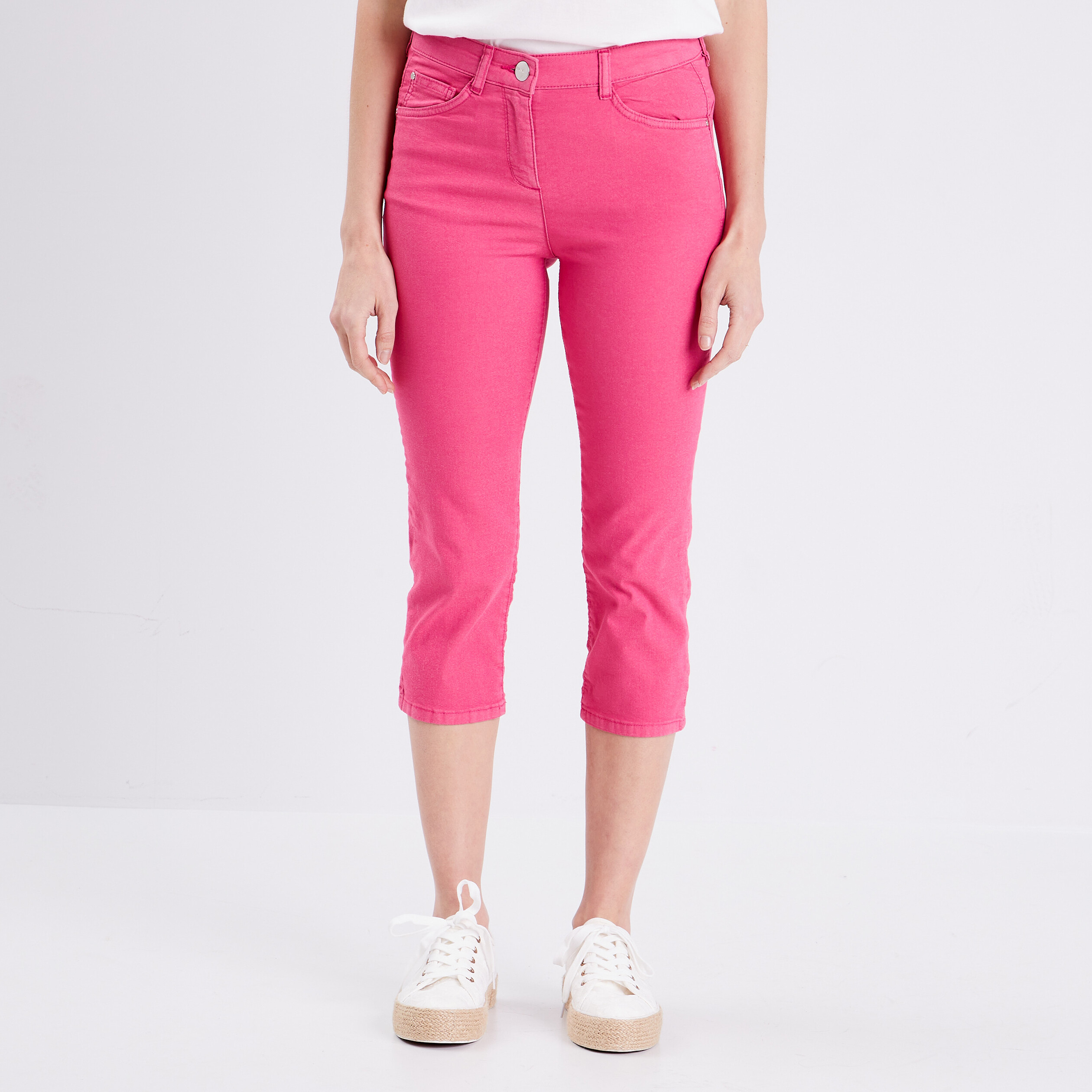 pantacourt droit taille standard rose framboise femme Pantacourt droit taille standard rose framboise femme