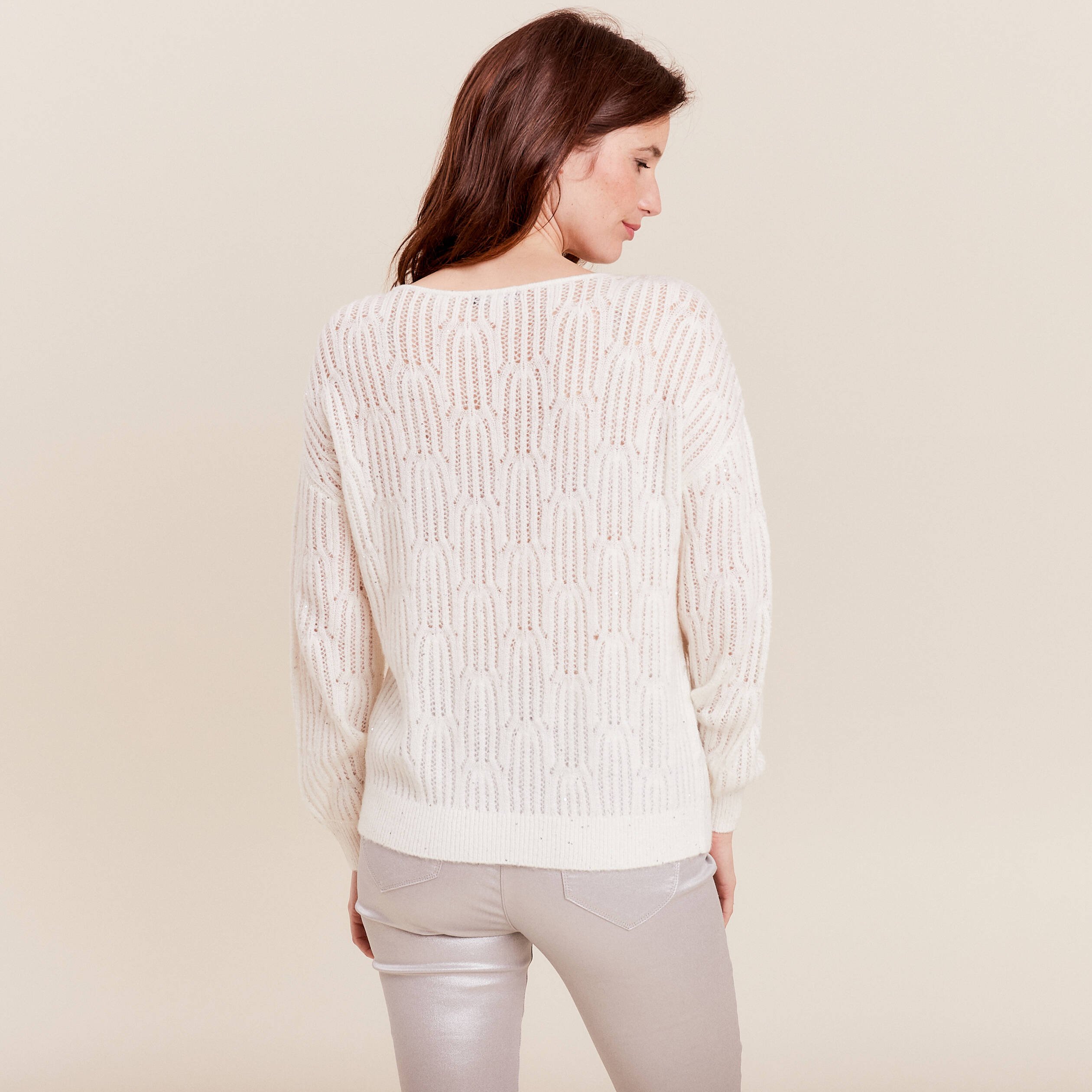 pull manches longues sequins ecru femme Pull manches longues sequins ecru femme