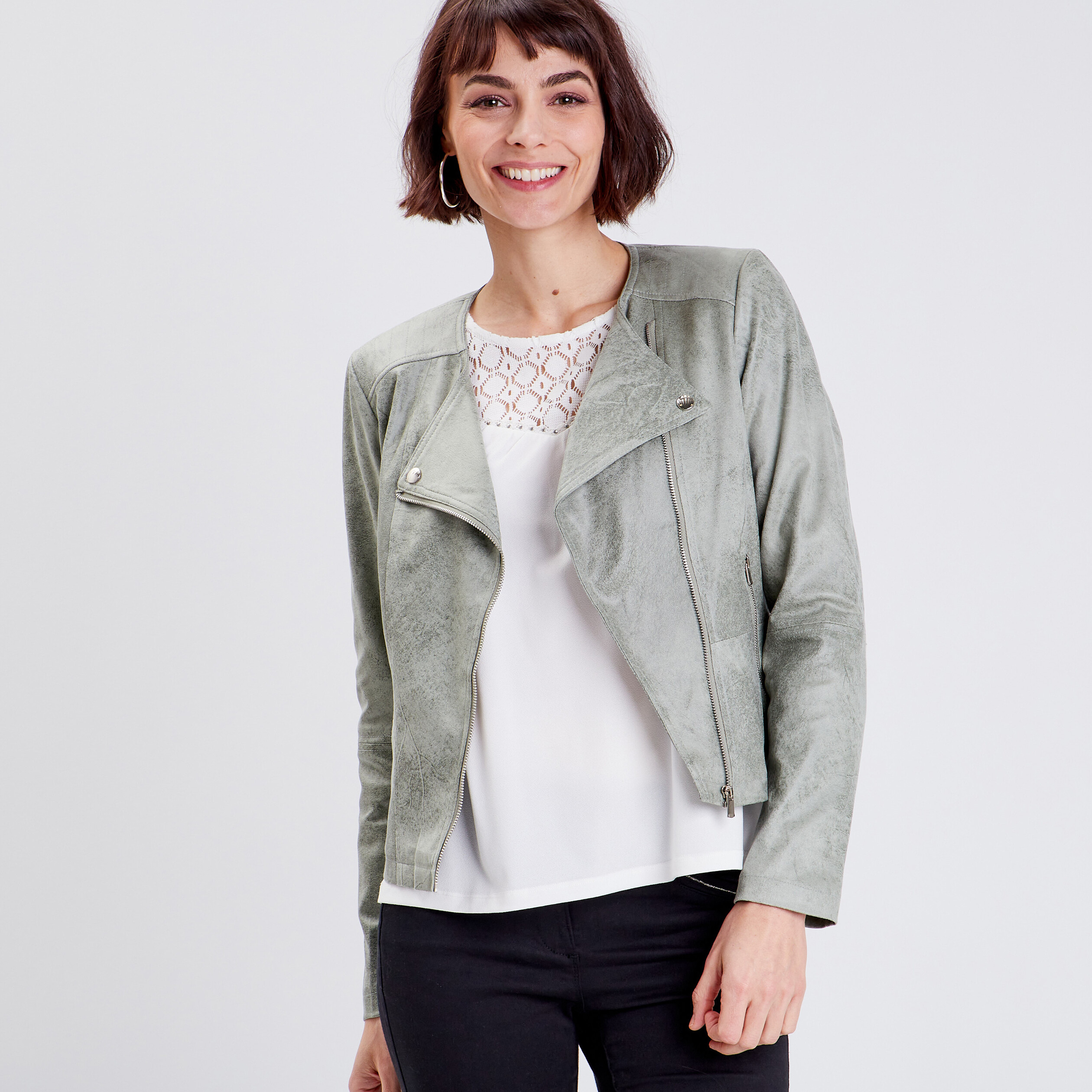 veste droite zippee vert clair femme Veste droite zippée vert clair femme