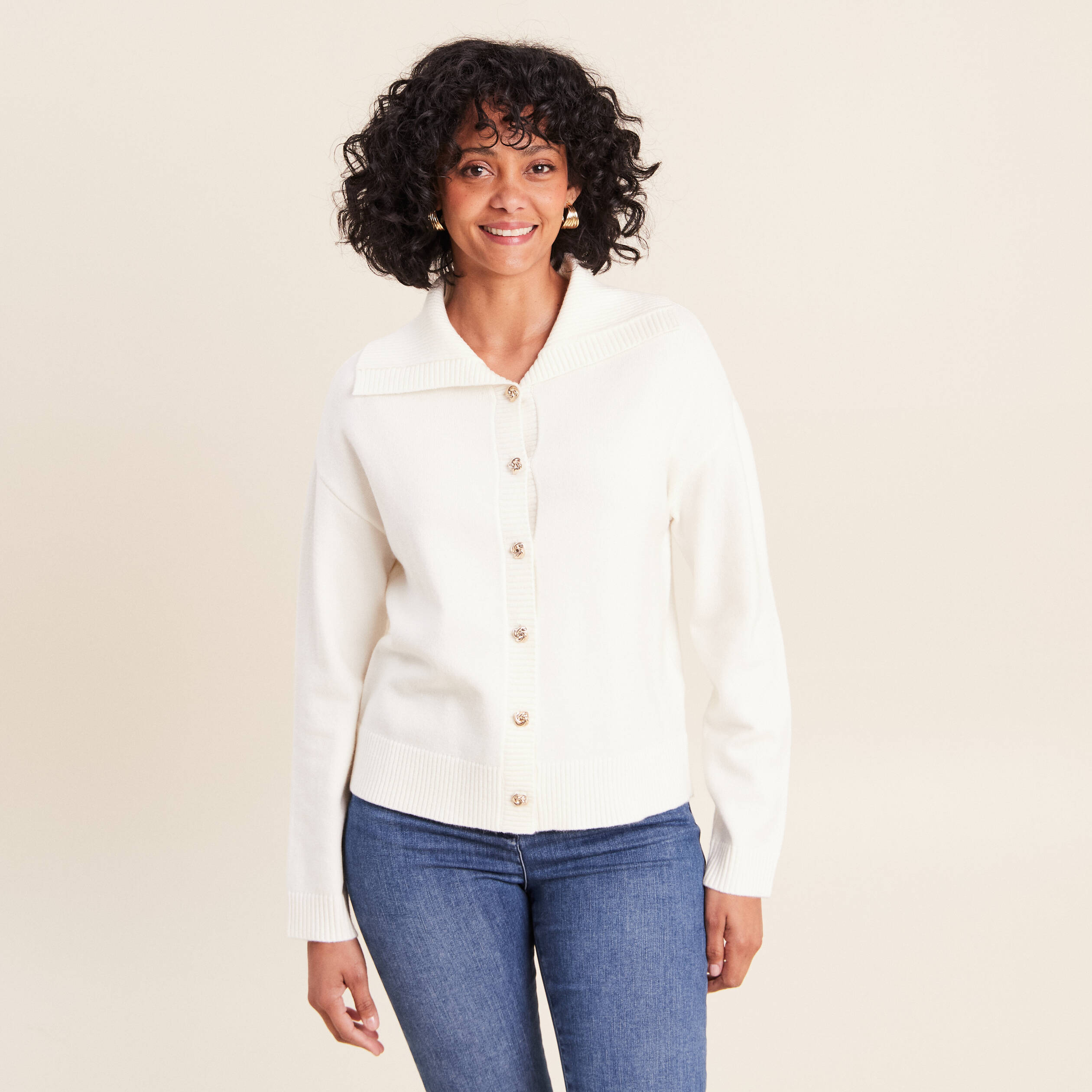 Gilet col camionneur ecru femme