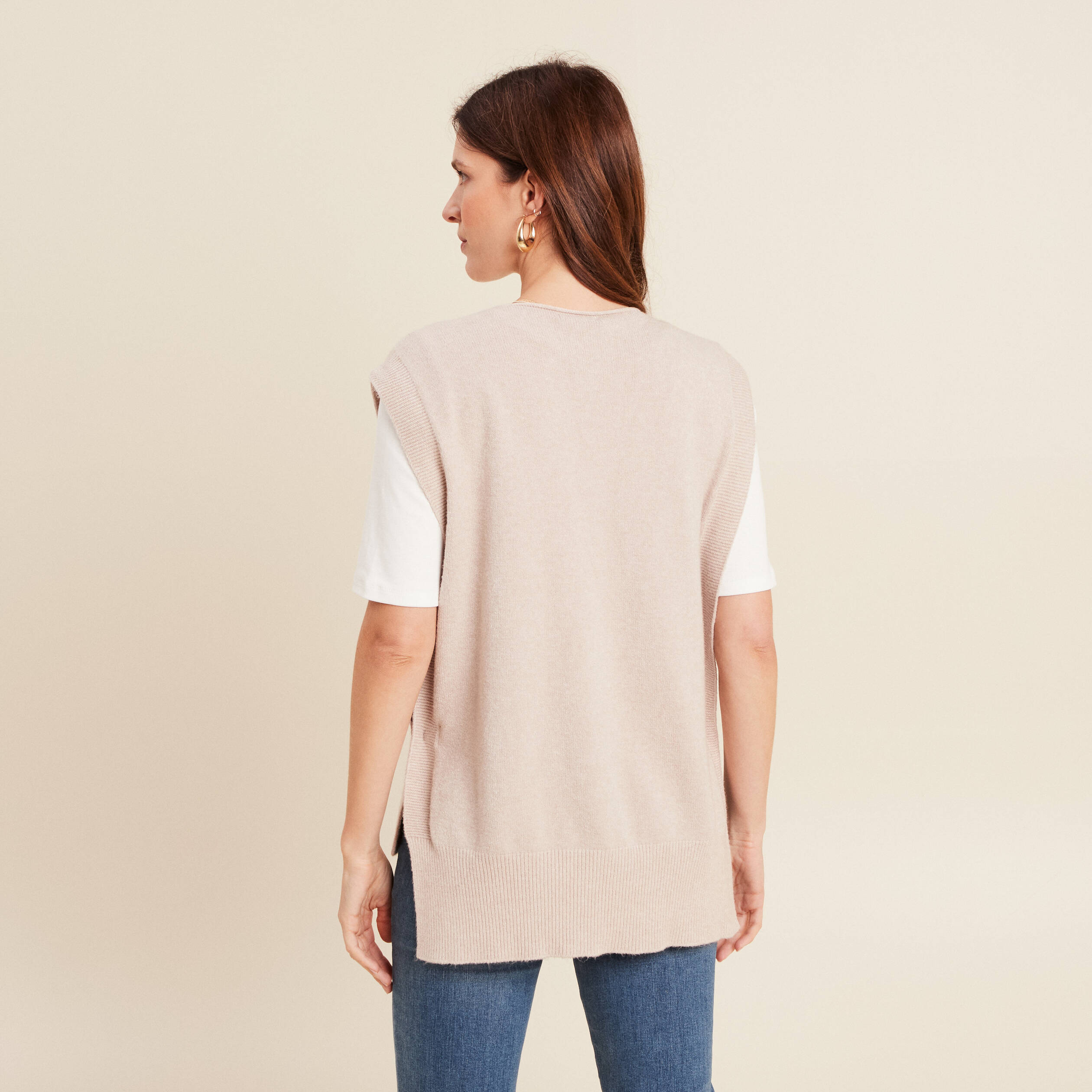 pull sans manches creme femme Pull sans manches creme femme