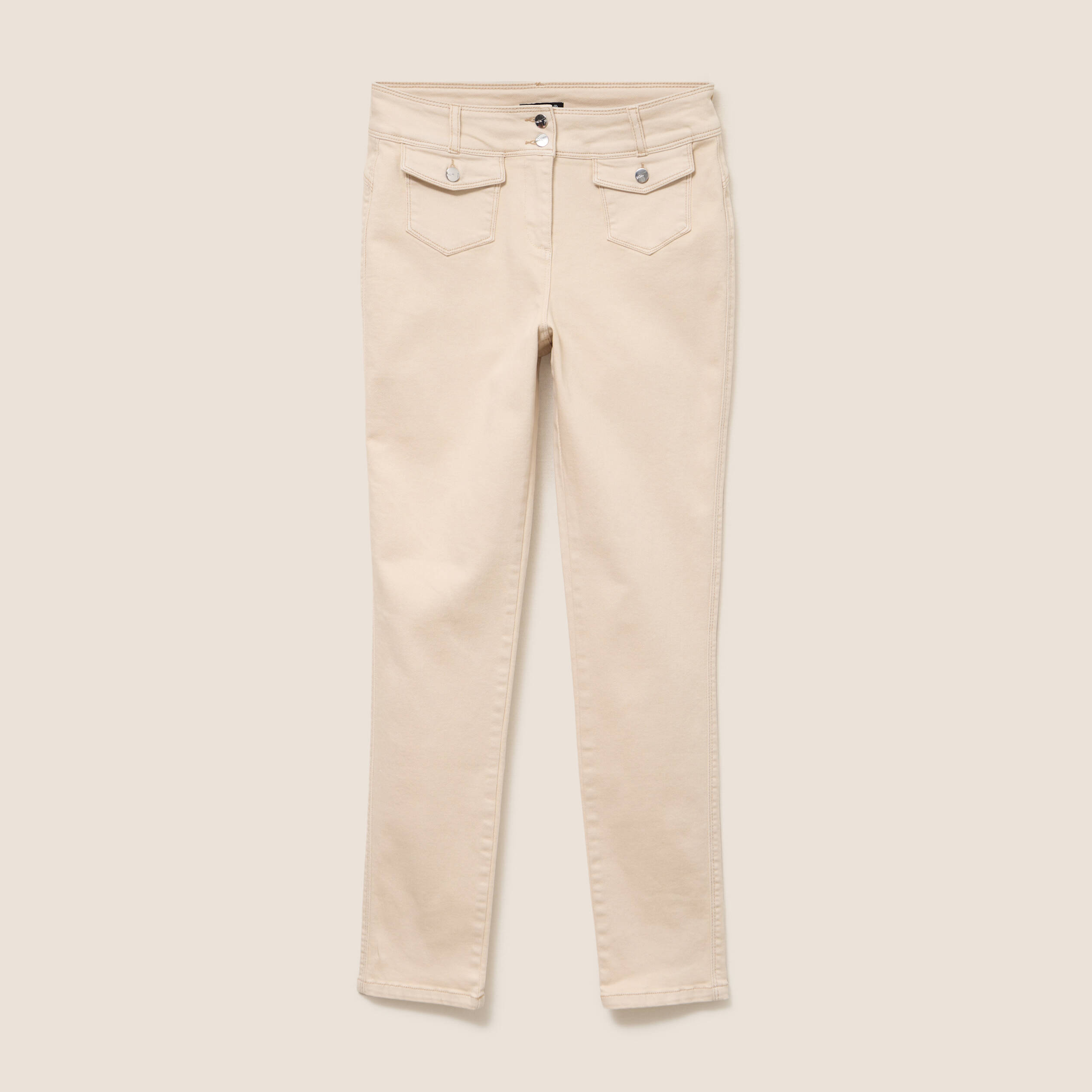 Jean ajust&eacute; taille haute longue ivoire femme