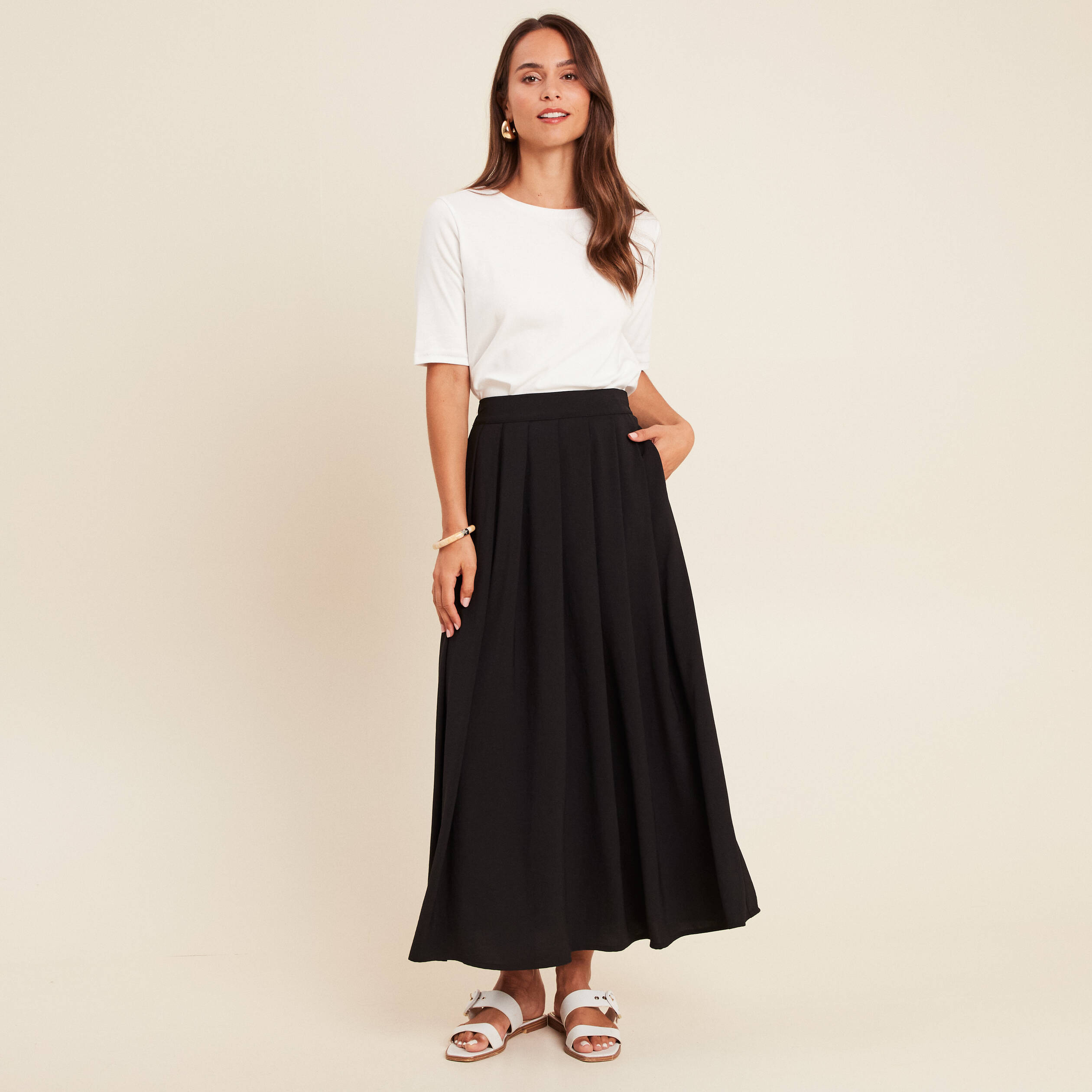 jupe longue evasee fluide noir femme Jupe longue évasée fluide noir femme