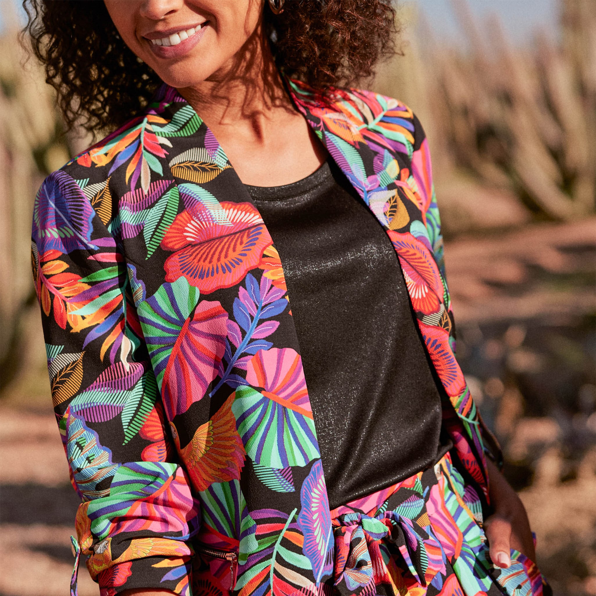 veste droite col chale multicolore femme Veste droite col châle multicolore femme